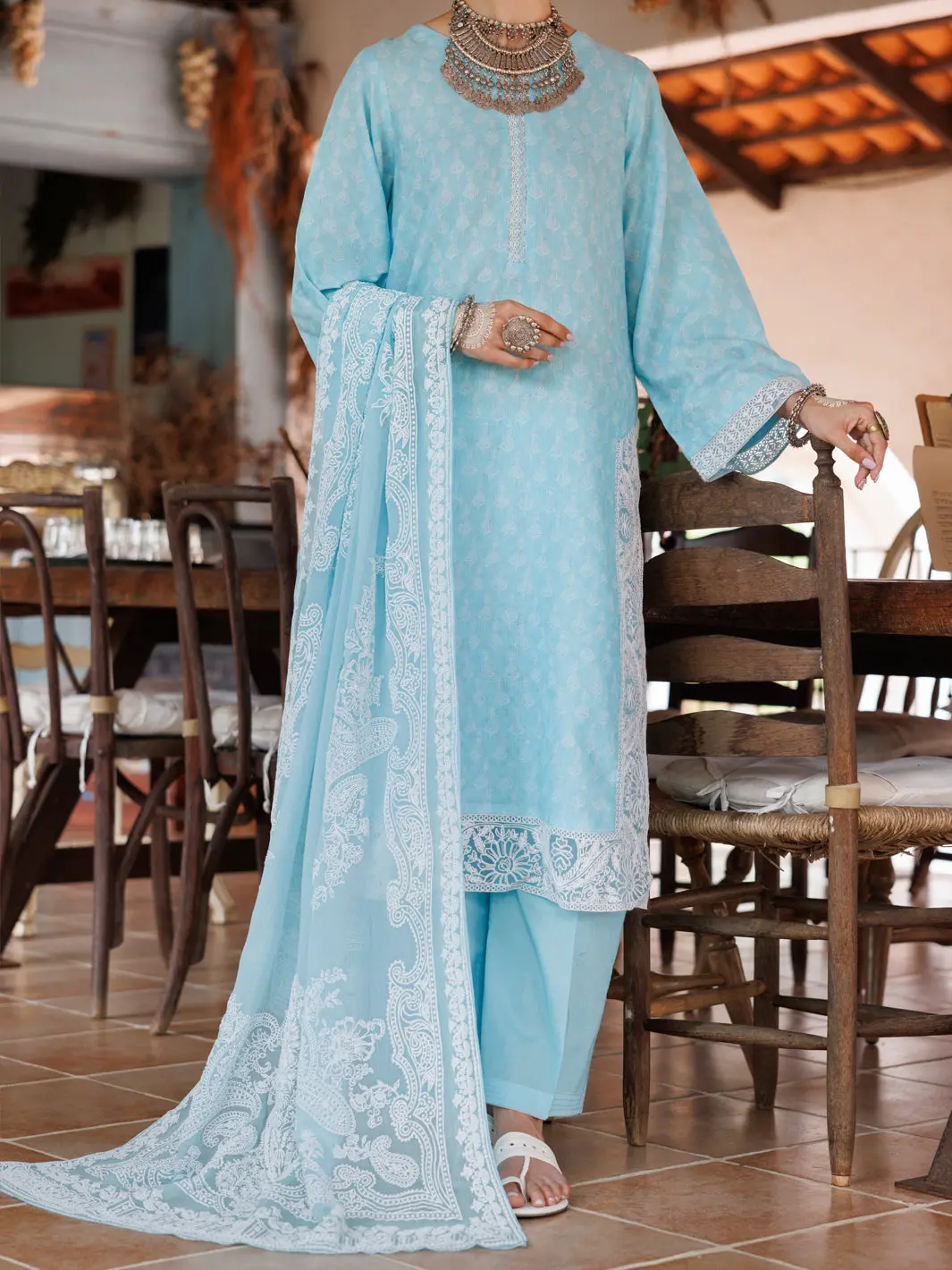 Ice Blue Cotton Dobby 3Pc Stitched - Alp-3Ps-2045 1