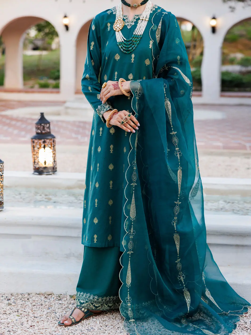 Green Viscose Jacquard 3Pc Stitched - Alp-3Ps-2053 1