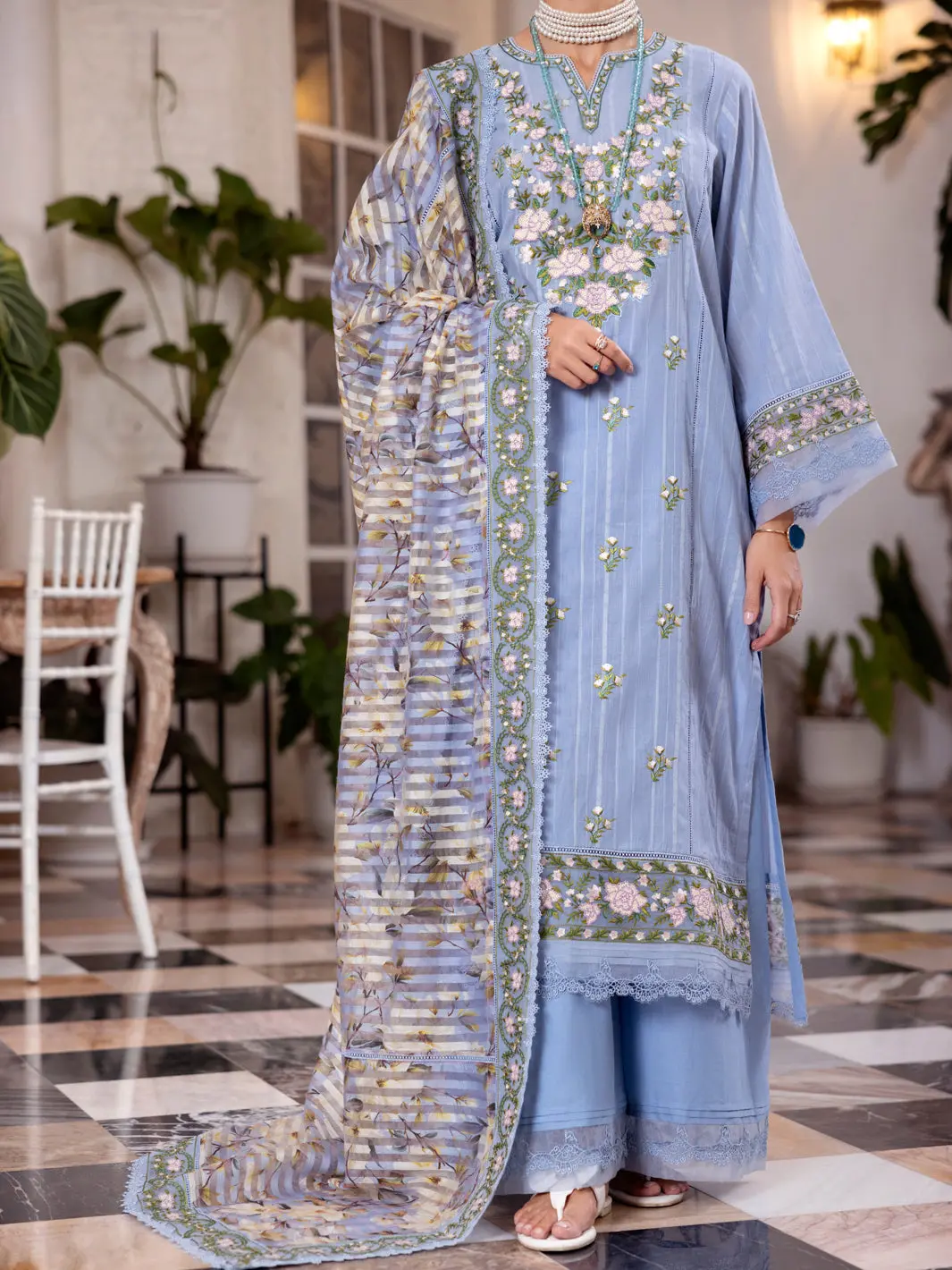 Sky Blue Dobby Net 3Pc Stitched - Alp-3Ps-2058 1