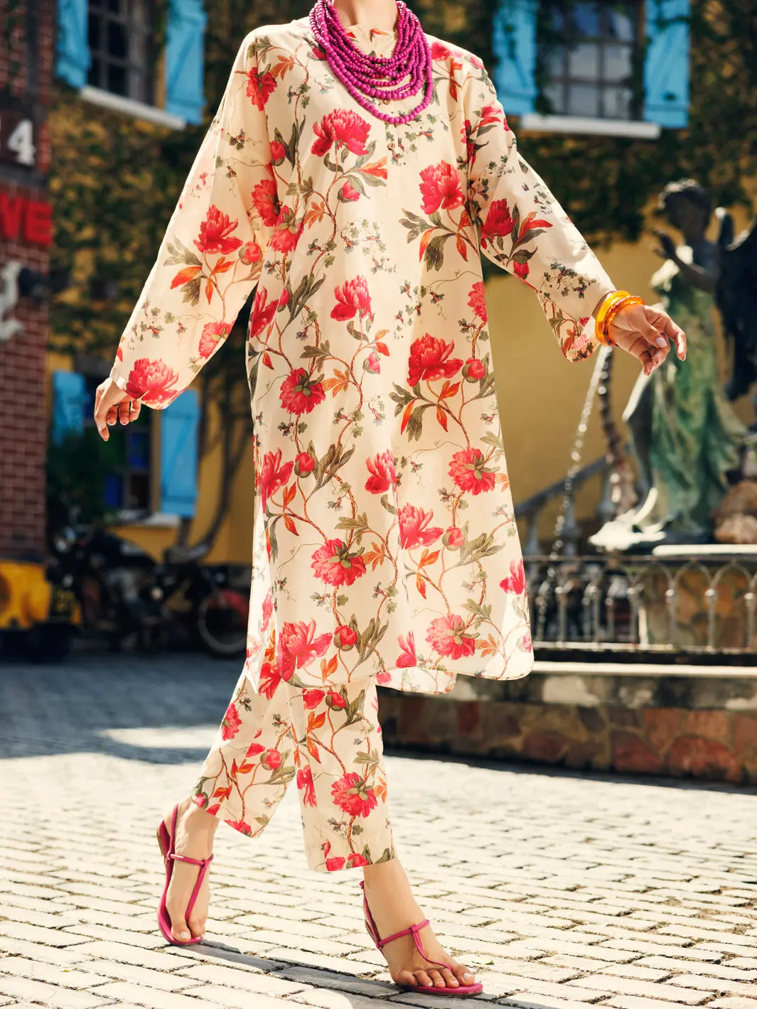 Cream Lawn Co-Ord Set - Alp-2Ps-Slks-2069 1