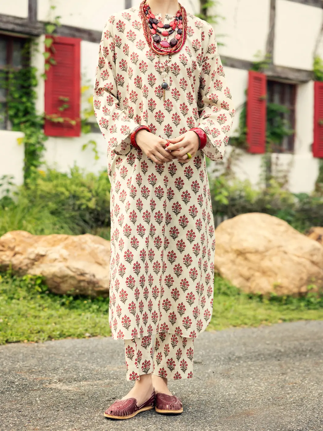 Cream Lawn Co-Ord Set - Alp-2Ps-Slks-2073 1