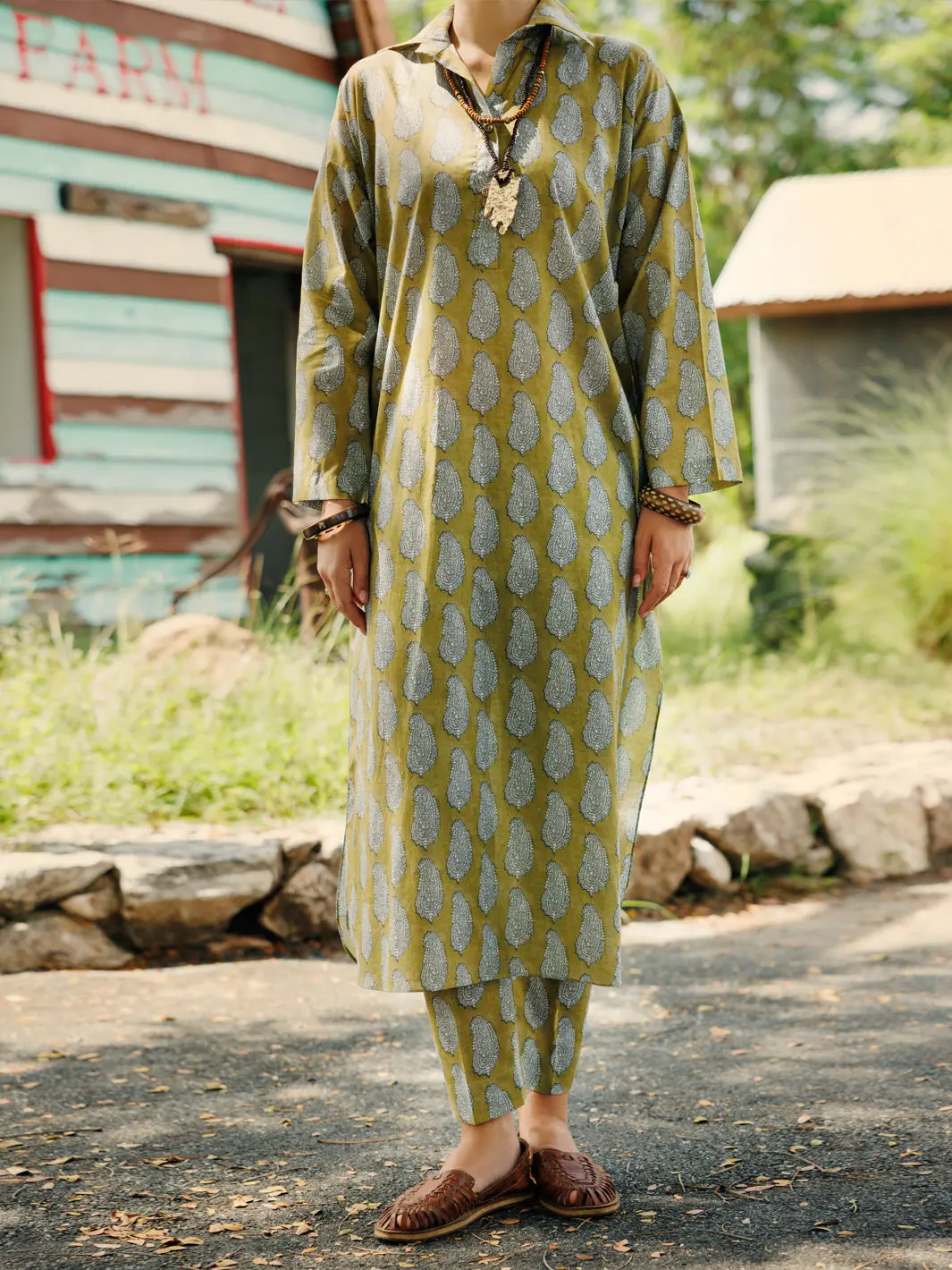 Mehndi Green Lawn Co-Ord Set - Alp-2Ps-Slks-2075 1