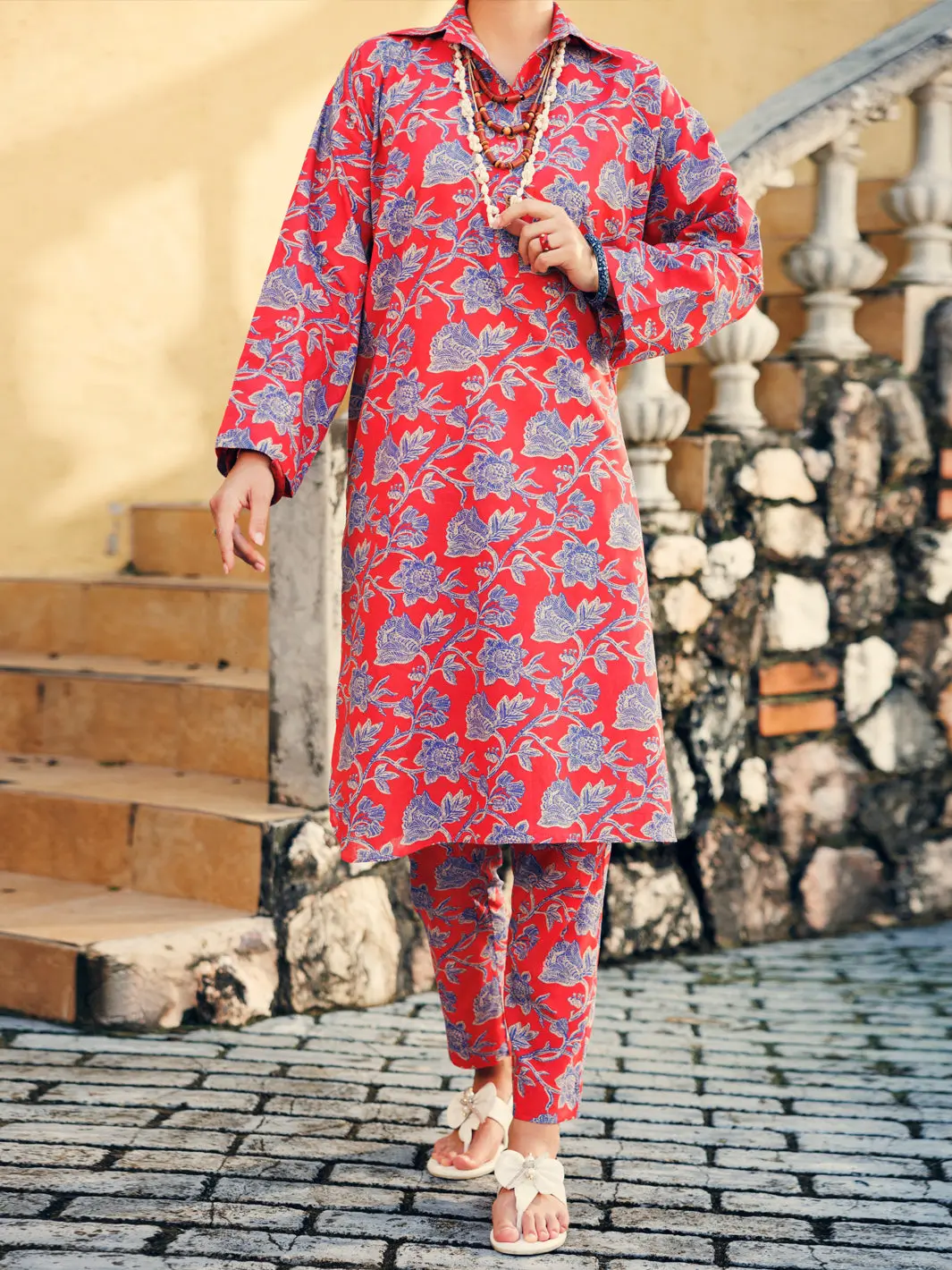 Red Lawn Co-Ord Set - Alp-2Ps-Slks-2066 1