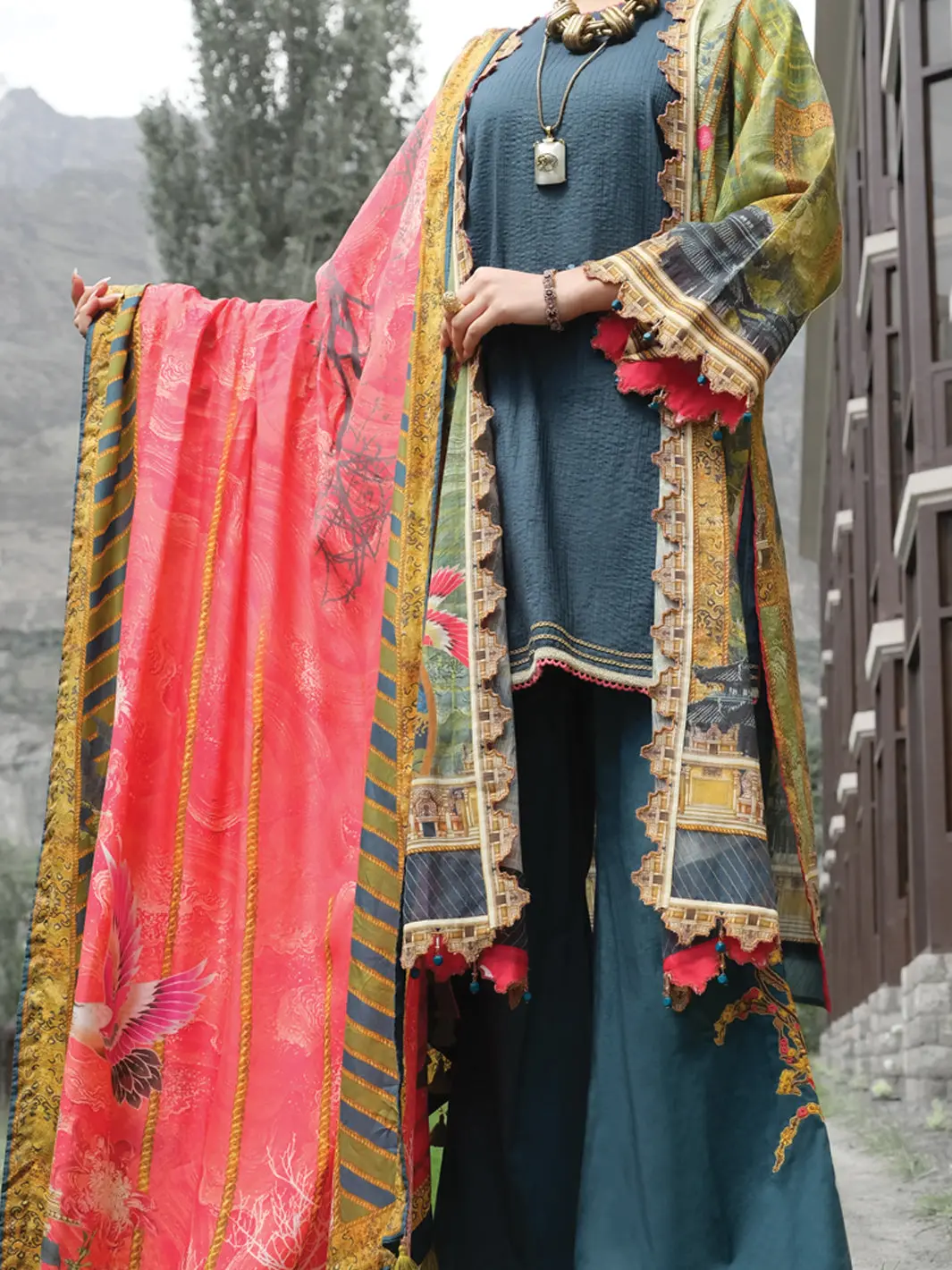 Green Khaddar + Linen 3Pc Unstitched - Awp-208 1