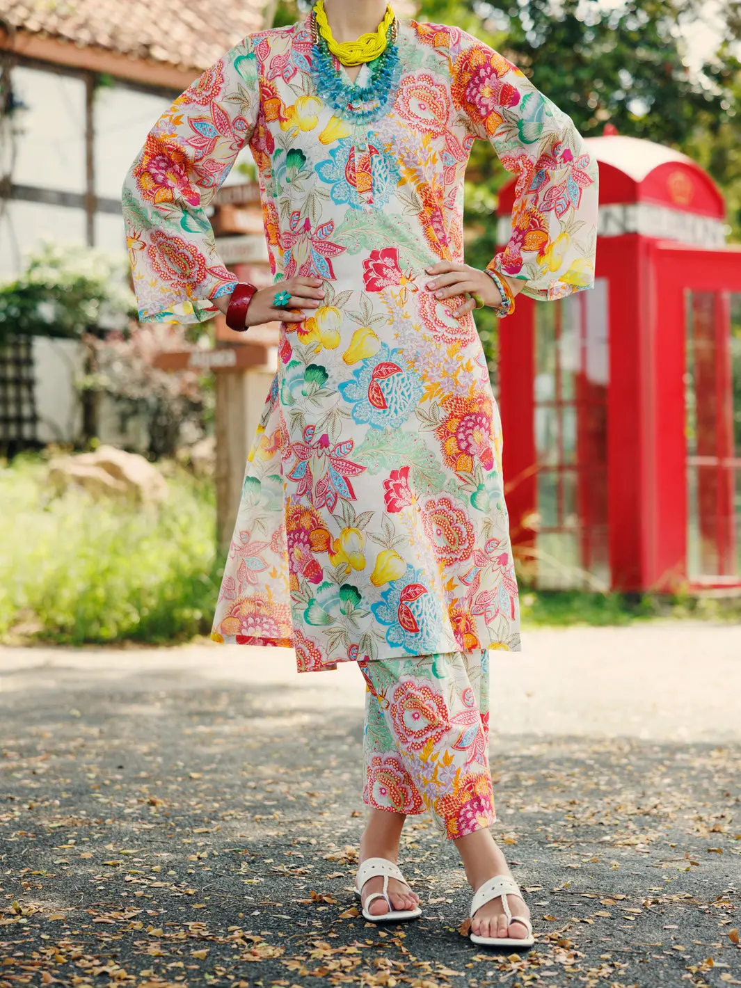 Multicolor Lawn Co-Ord Set - Alp-2Ps-Slks-2092 1