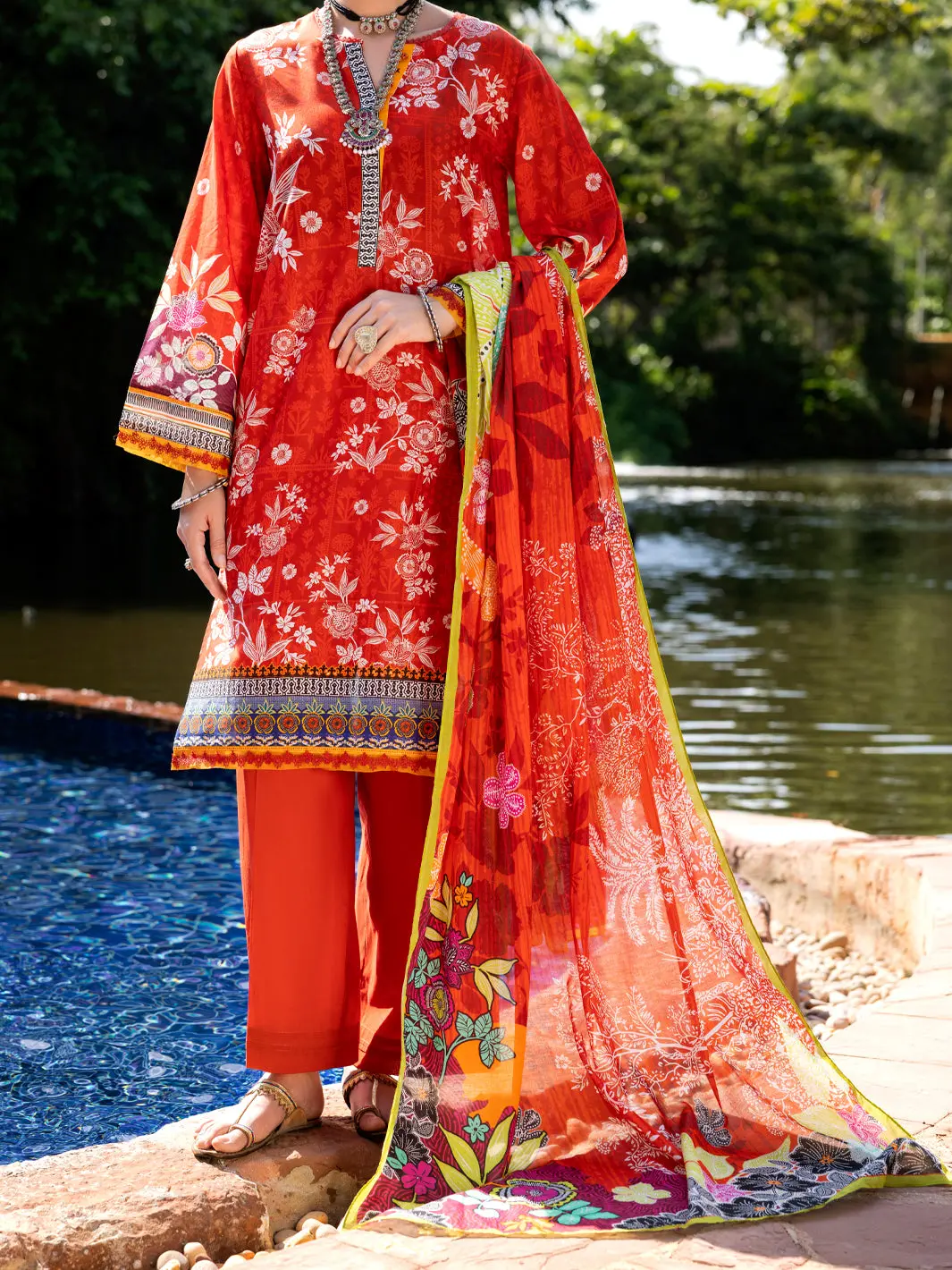 Orange Lawn 3Pc Unstitched - Alp-3Ps-2098 1