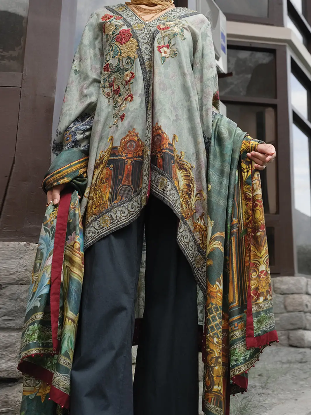Saga Green Khaddar + Linen 3Pc Unstitched - Awp-209 1