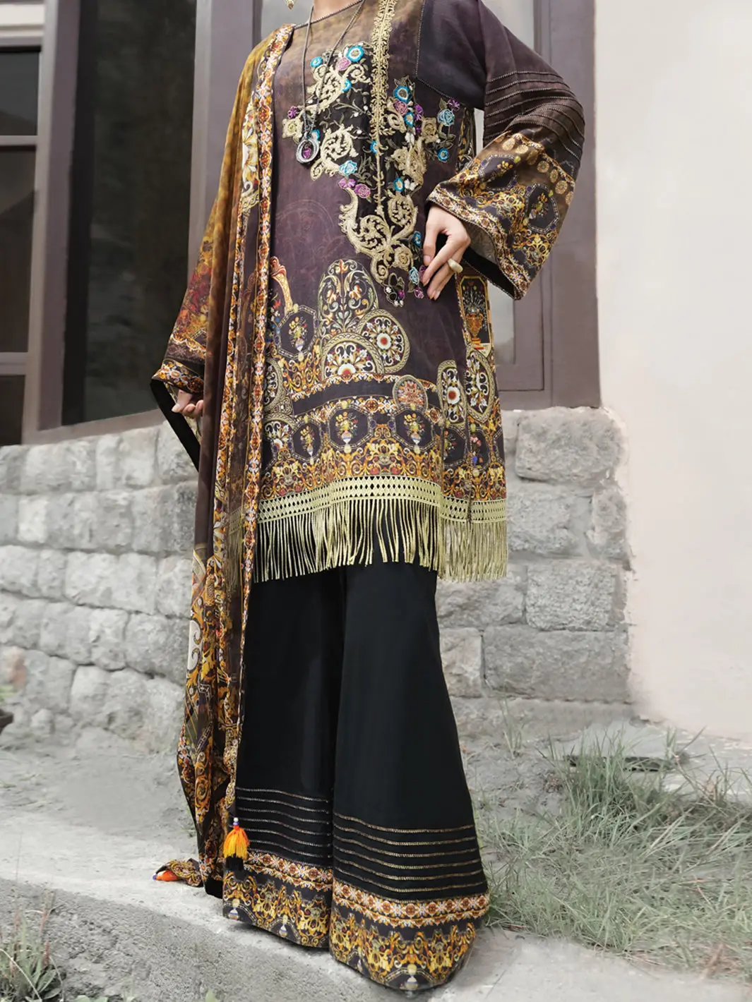Green Khaddar + Linen 3Pc Unstitched - Awp-211 1