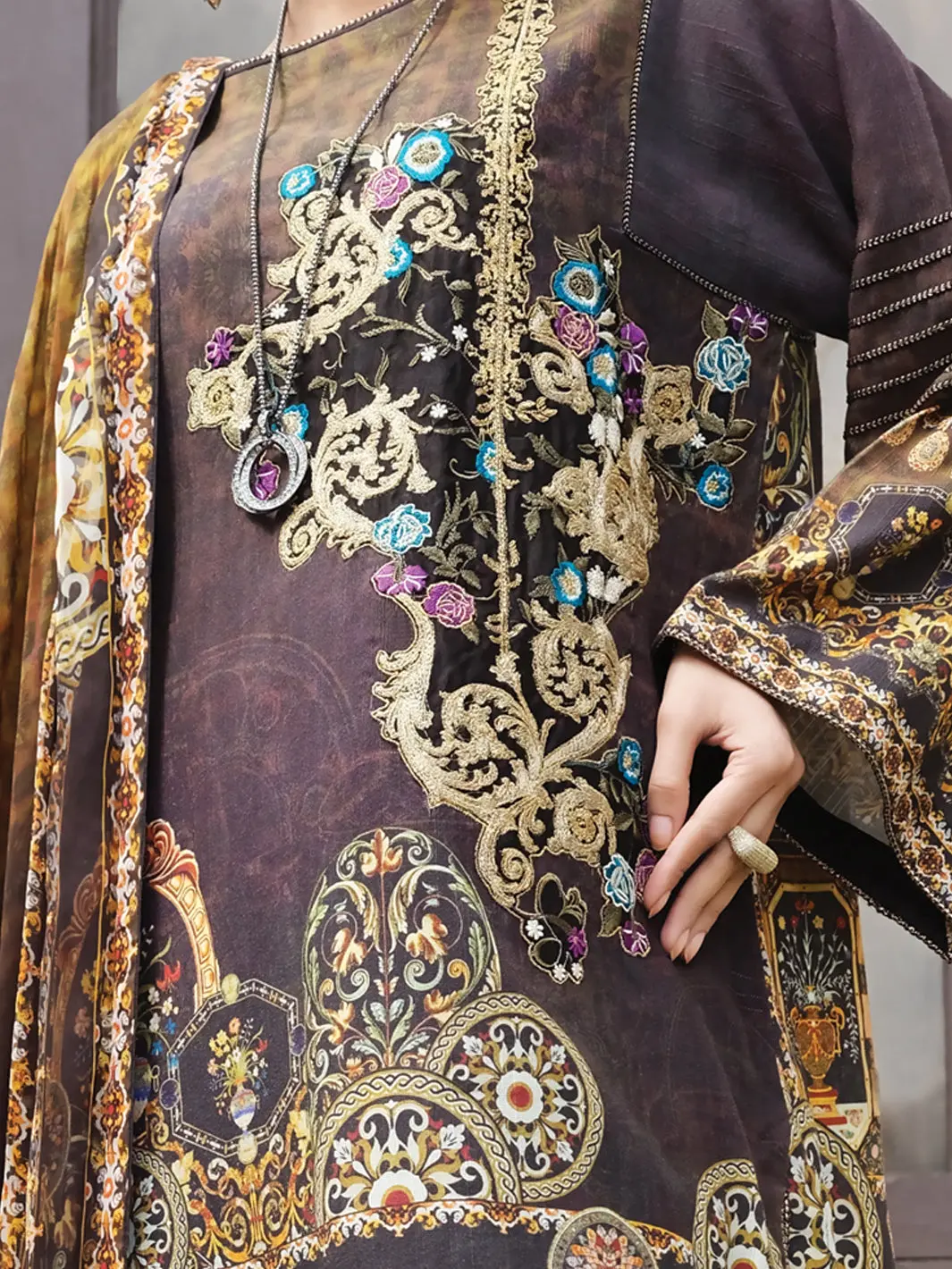 Green Khaddar + Linen 3Pc Stitched - Awp-211 2