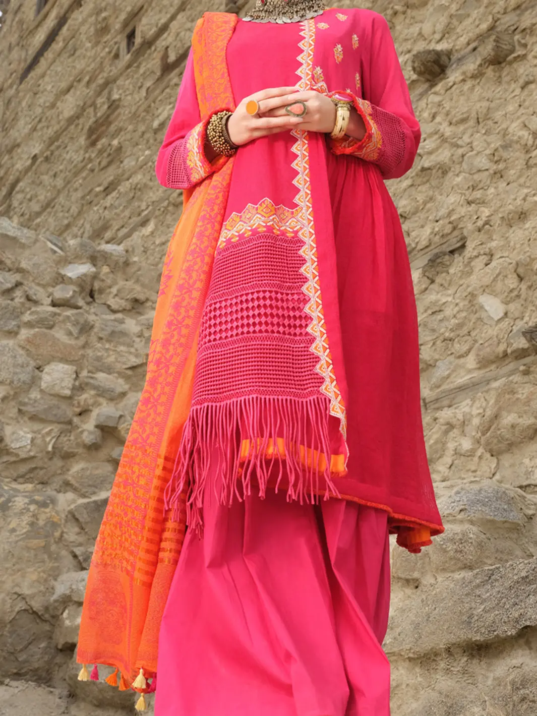Pink Cotton Net 3Pc Stitched - Awp-213 1