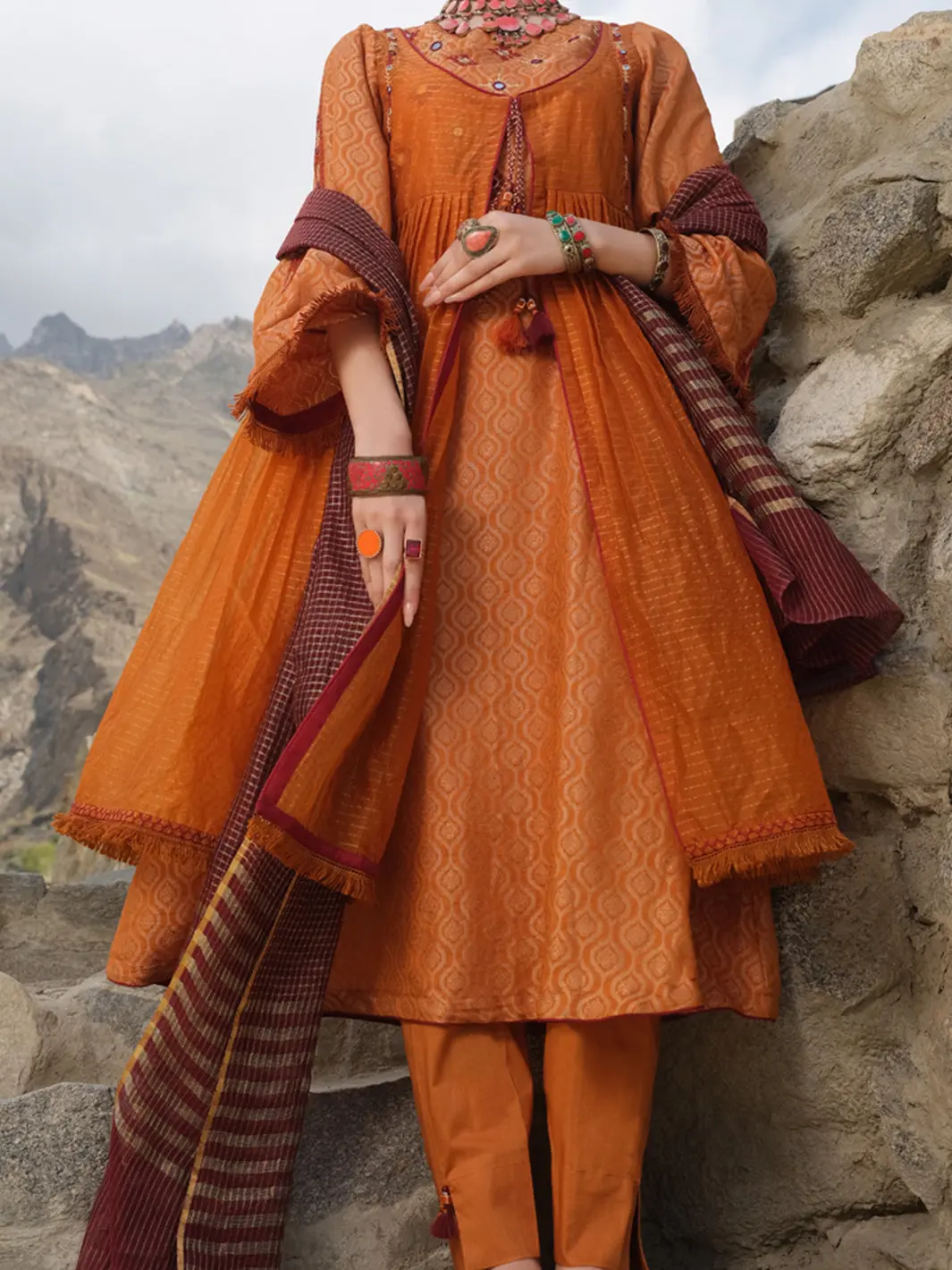 Mustard Jacquard 3Pc Unstitched - Awp-214 1