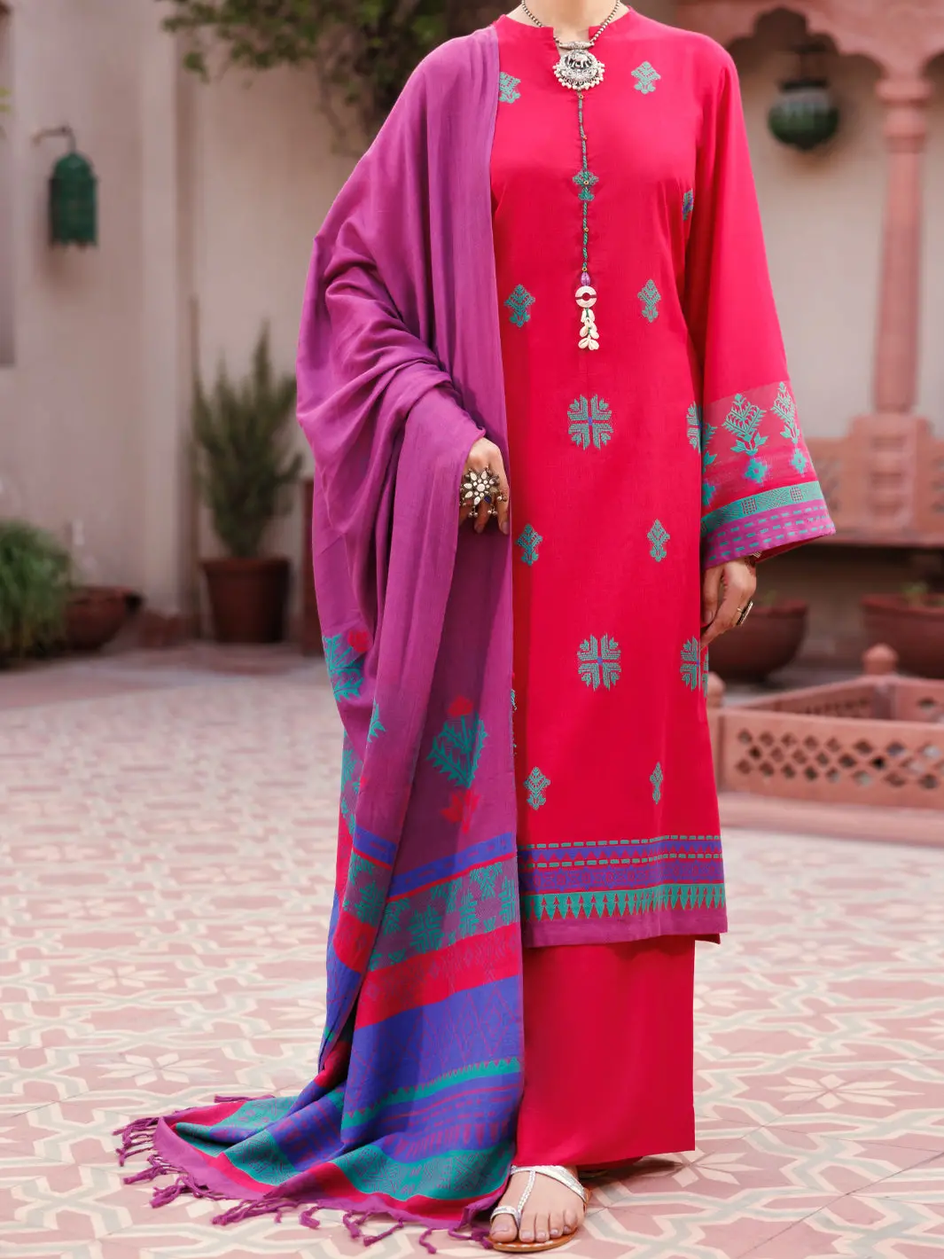 Fuchsia Yarn Dyed 3Pc Unstitched - Alp-3Ps-2153 1