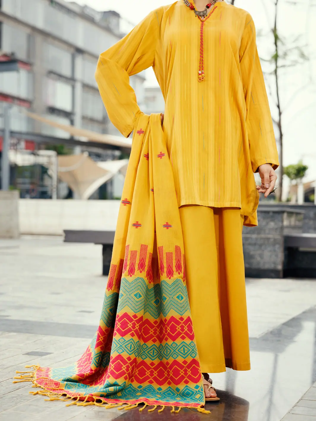 Mustard Yarn Dyed 3Pc Unstitched - Alp-3Ps-2158 1