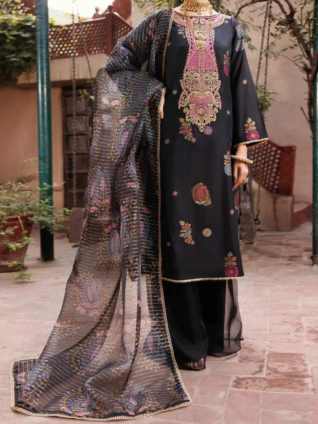 Black Paper Cotton Jacquard 3Pc Stitched - Alp-3Ps-2161 1