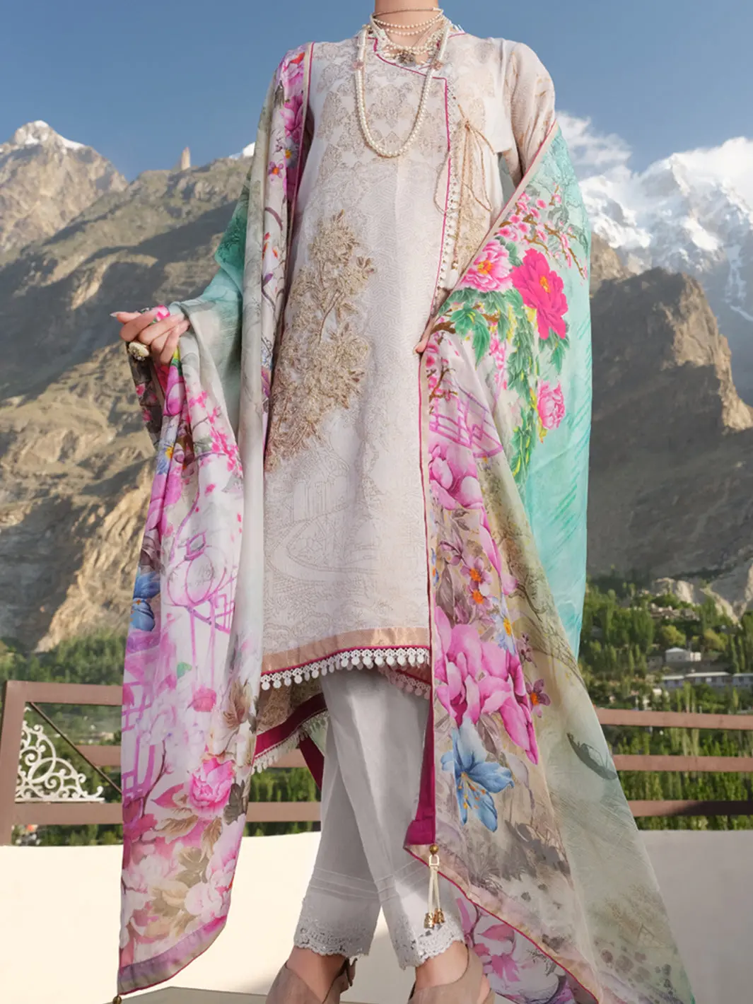 Beige Jacquard 3Pc Unstitched - Awp-219 1