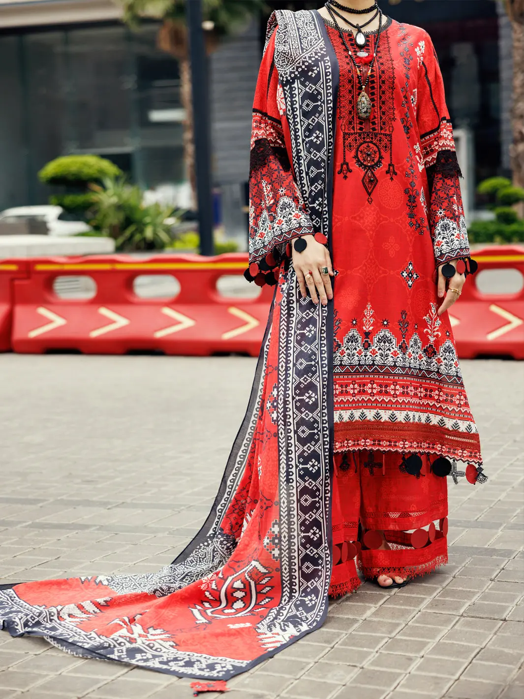 Red Cambric 3Pc Unstitched - Alp-3Ps-2204 1