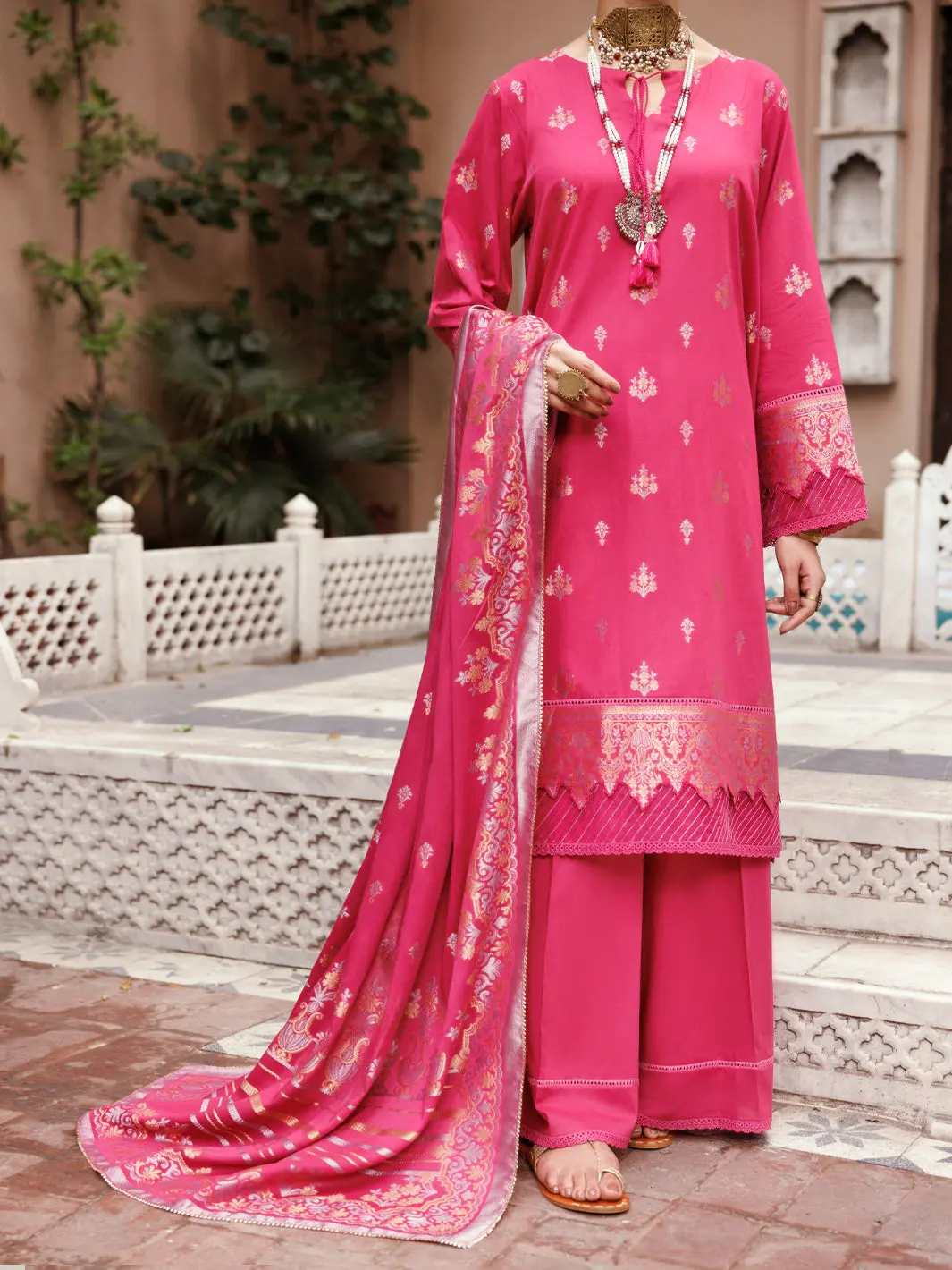 Fuchsia Viscose Jacquard 3Pc Unstitched - Alp-3Ps-2228 1