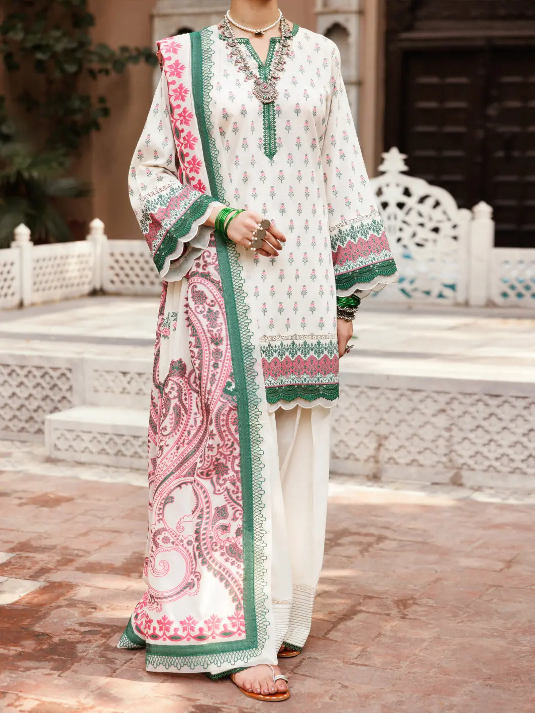 Ivory Yarn Dyed Jacquard 3Pc Unstitched - Alp-3Ps-2229 1