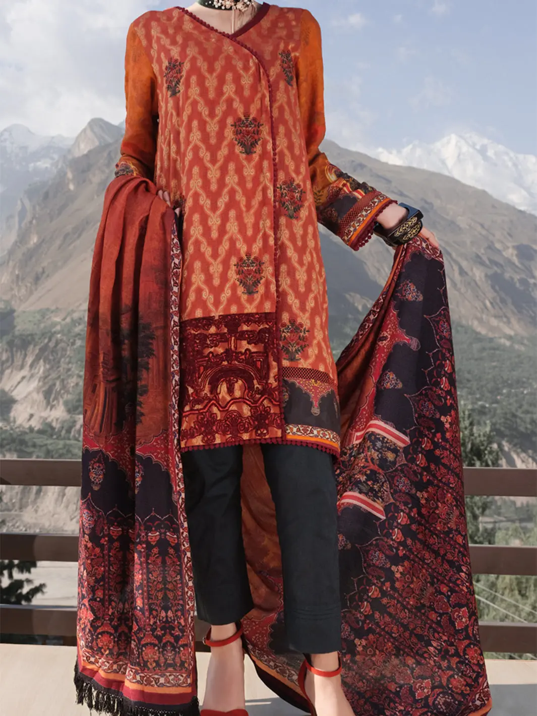 Orange Jacquard 3Pc Stitched - Awp-222 1