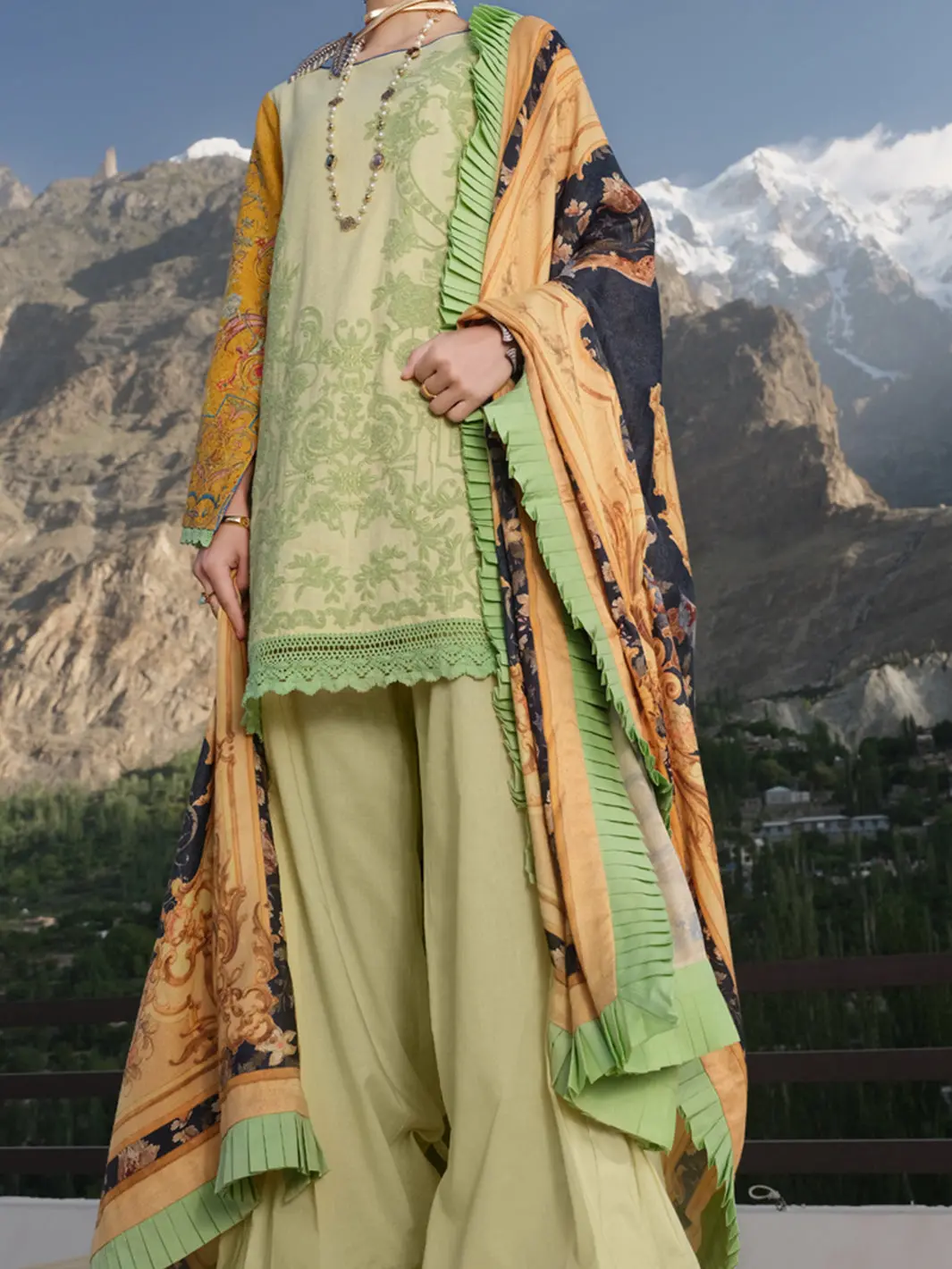 Yellow Jacquard 3Pc Stitched - Awp-223 1