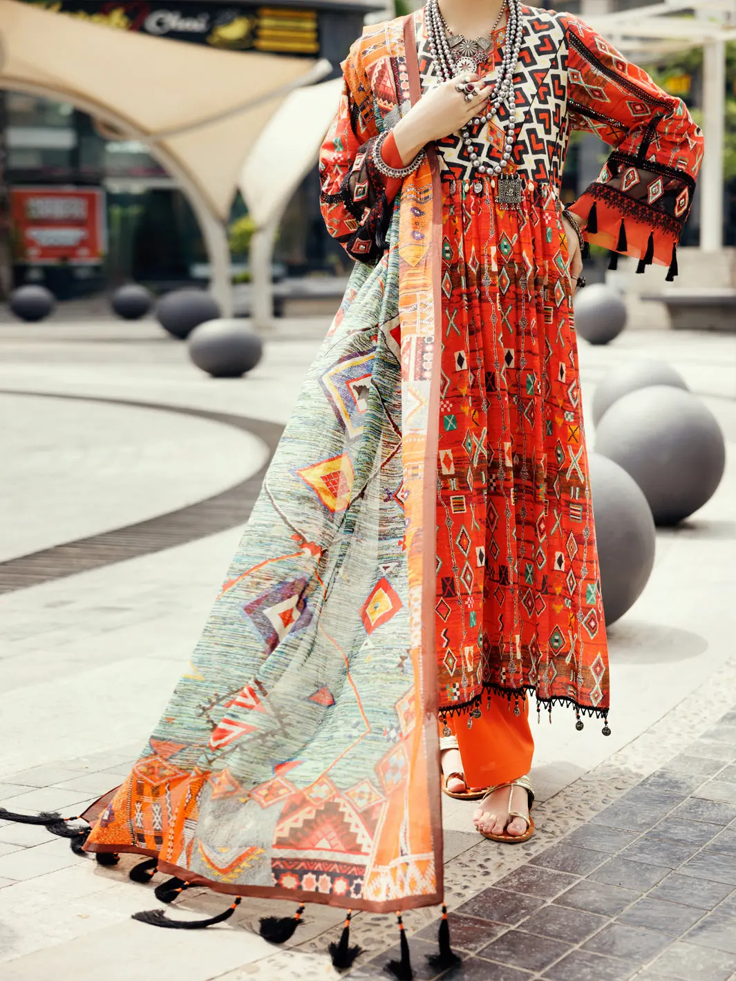 Orange Cambric 2Pc Unstitched - Alp-2Ps-Slkd-Un-2268 1