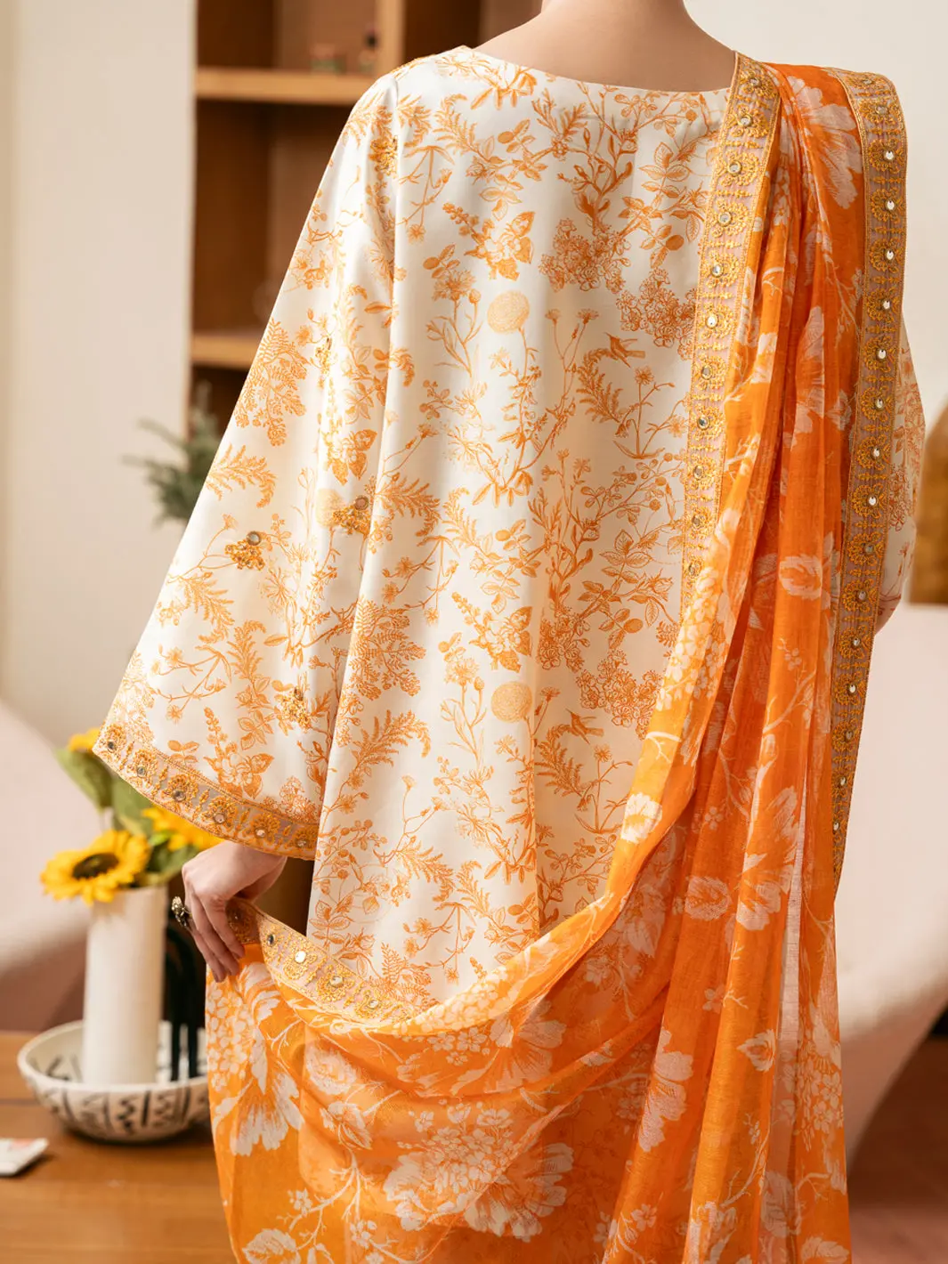 Cream Silk Lawn Stitched 3Pc - Alp-3Ps-2334 4