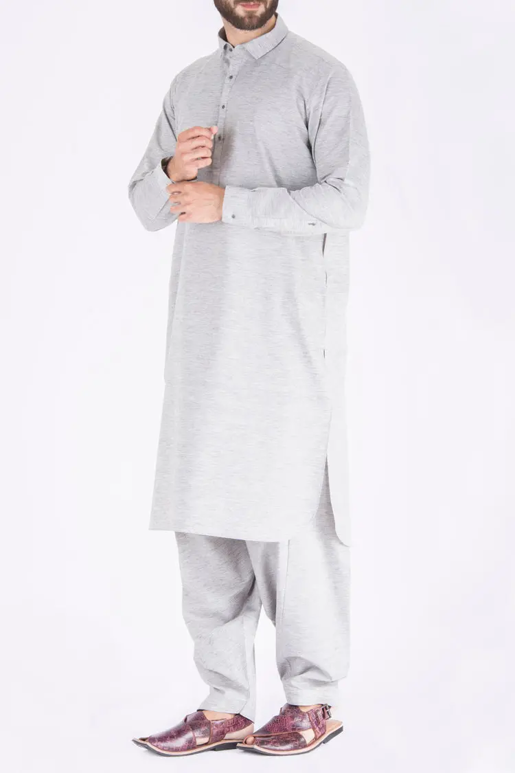 Ash Grey Cotton Kameez Shalwar - Al-Ks-2337 1