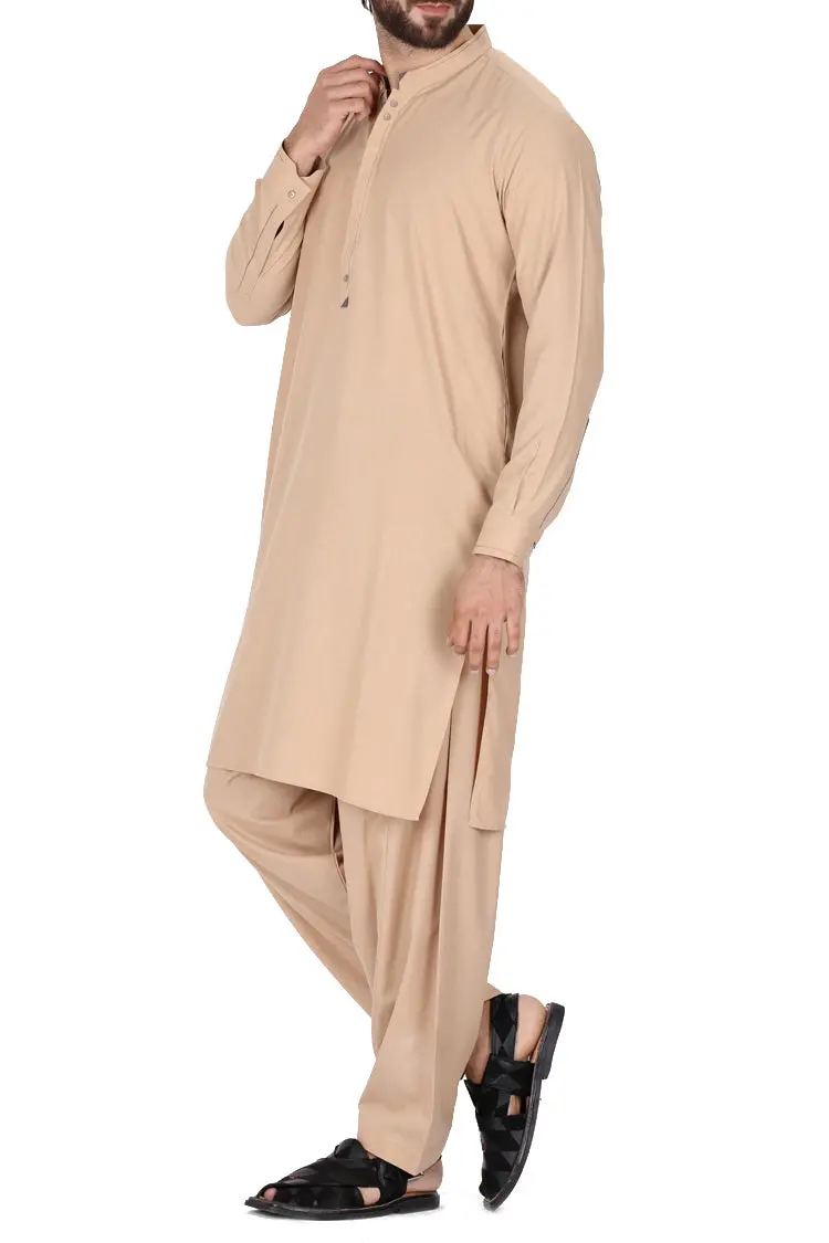 Light Brown Blended Kameez Shalwar - Al-Ks-2357 1