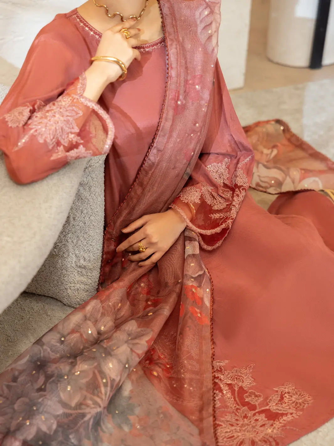 Pink Sheesha Silk Stitched 3Pc - Alp-3Ps-2370 1