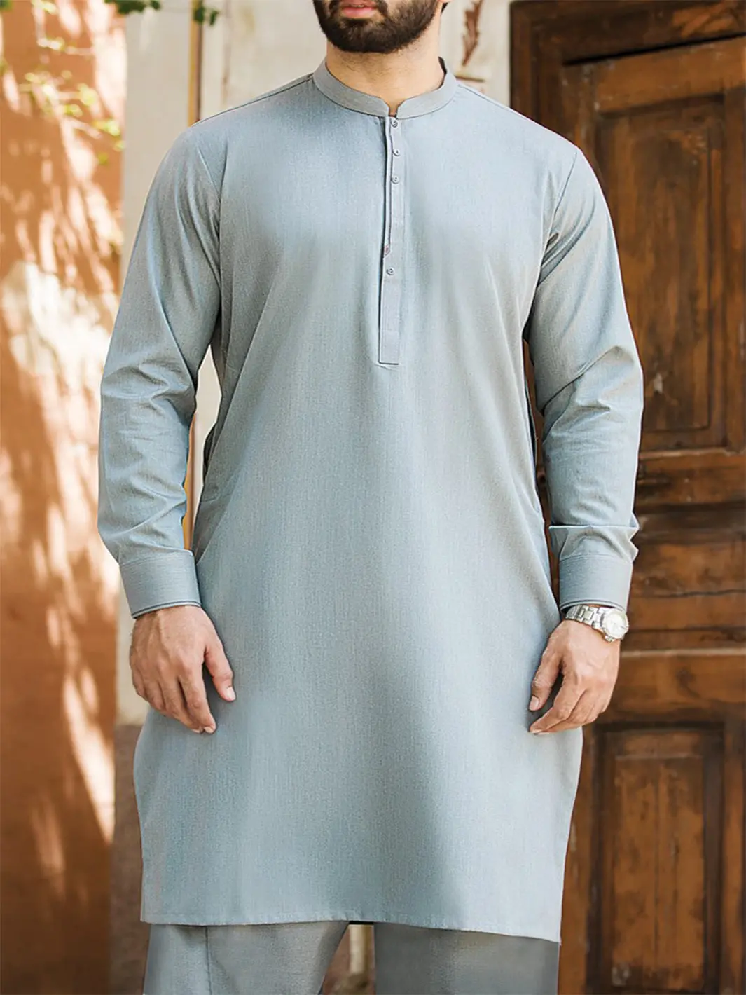 Light Grey Blended Kameez Shalwar - Al-Ks-2378 1