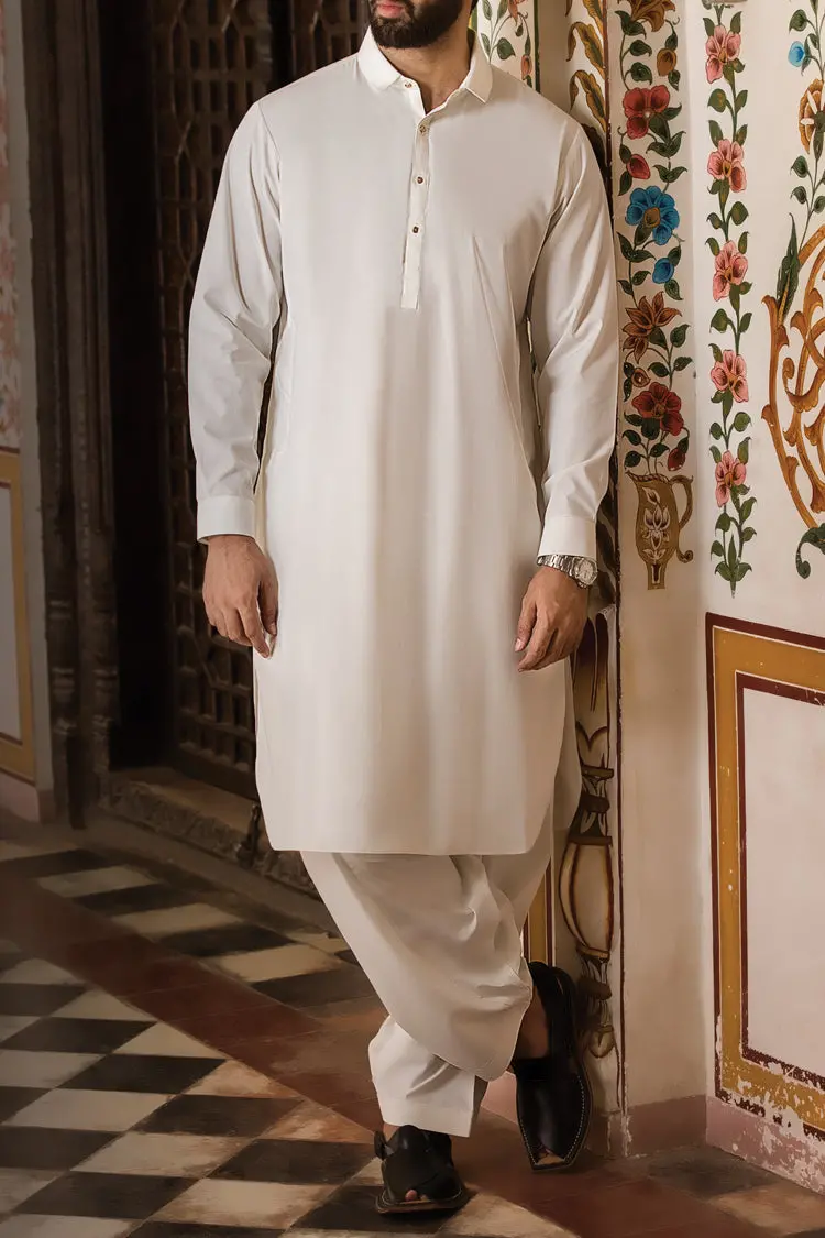 Off White Blended Kameez Shalwar - Al-Ks-2418 1
