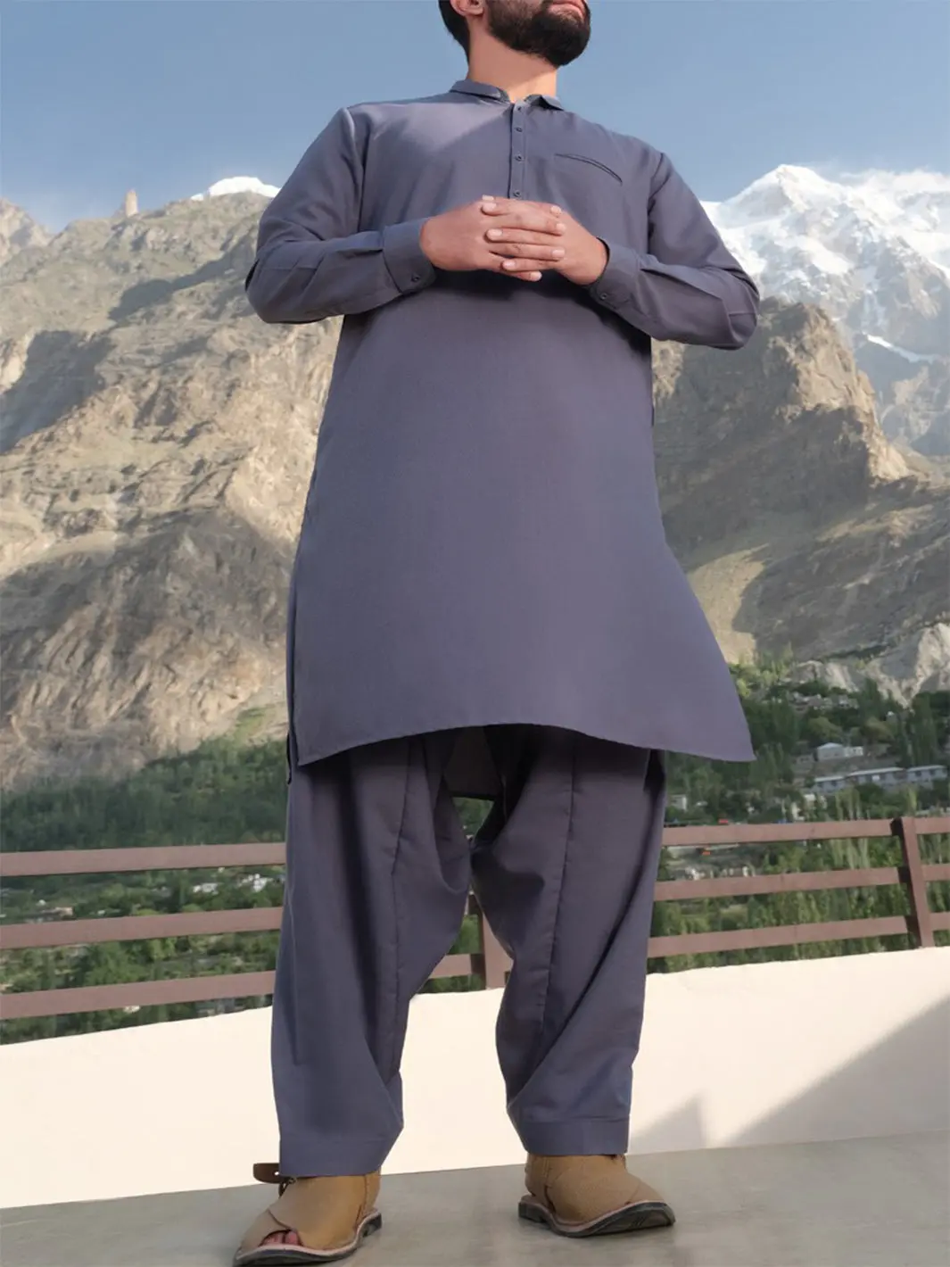 Light Grey Blended Kameez Shalwar - Al-Ks-2437 1