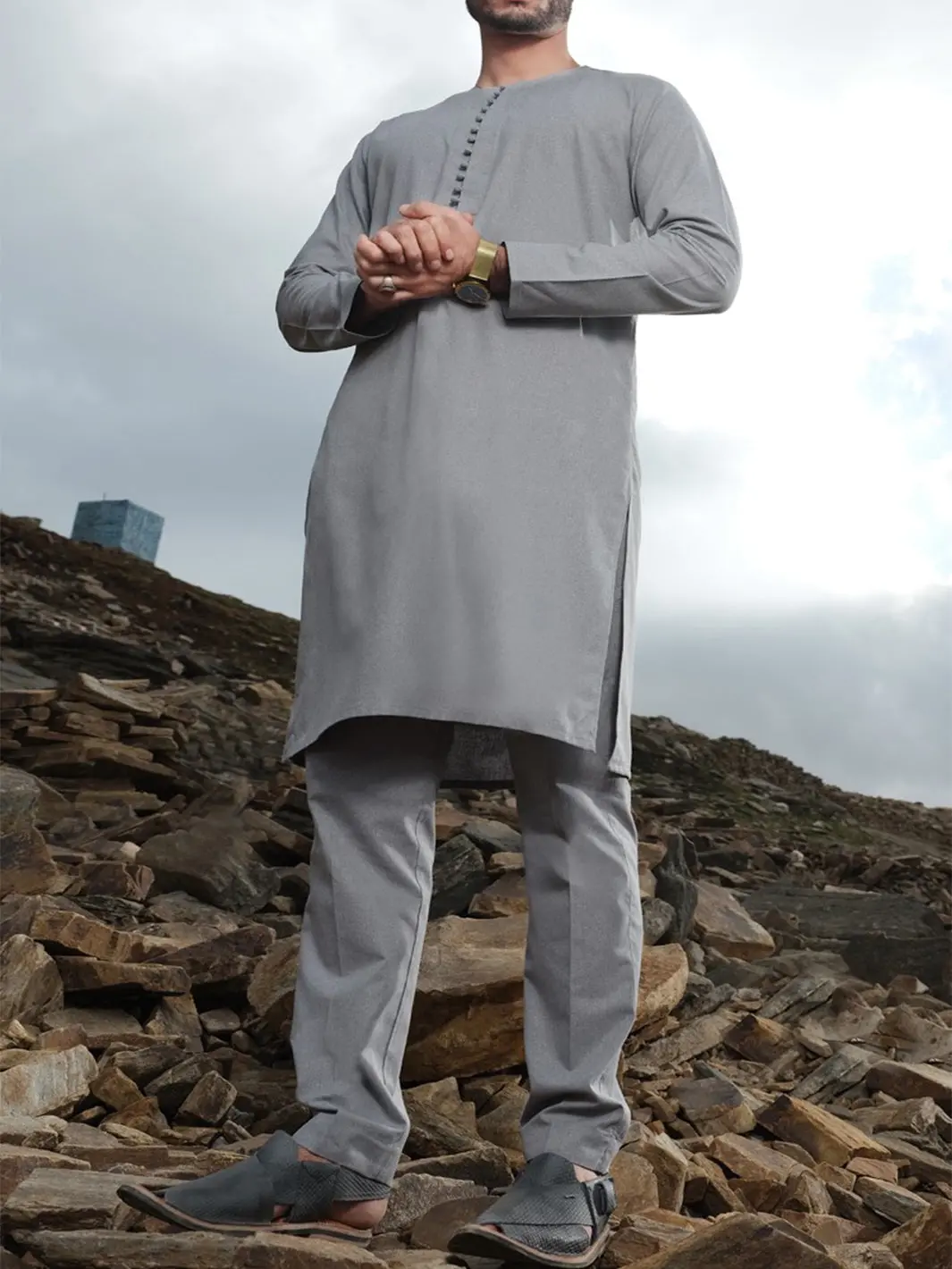 Grey Blended Kameez Shalwar - Al-Ks-2449 1