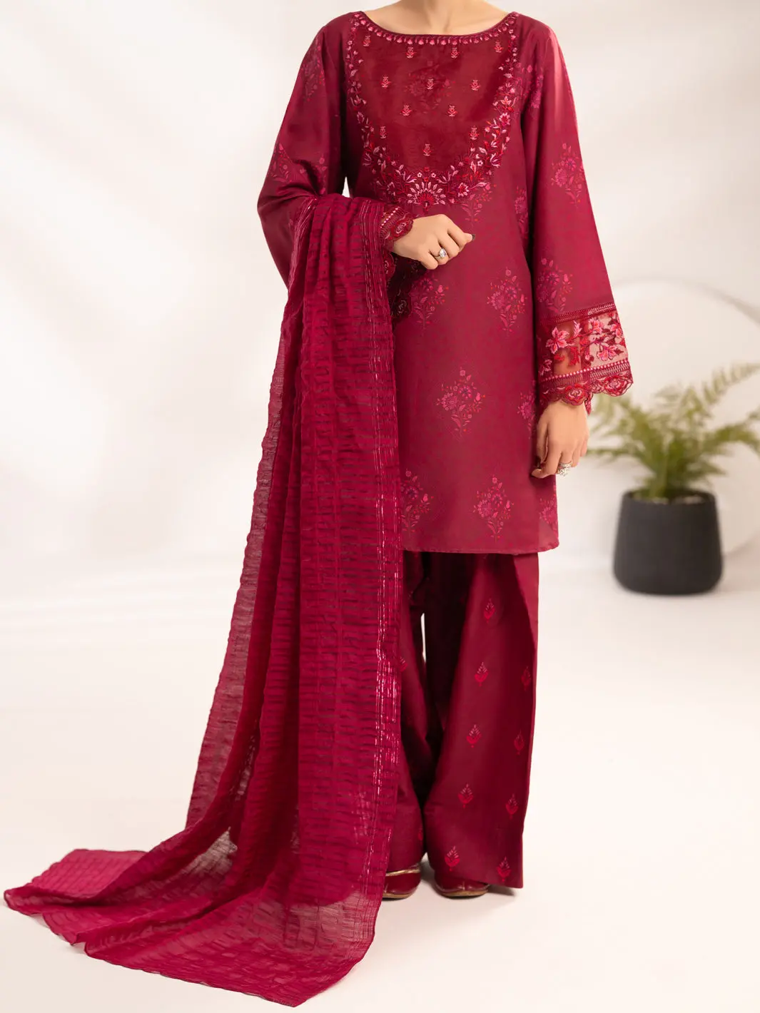 Maroon Lawn Unstitched 3Pc - Alp-3Ps-2464 1