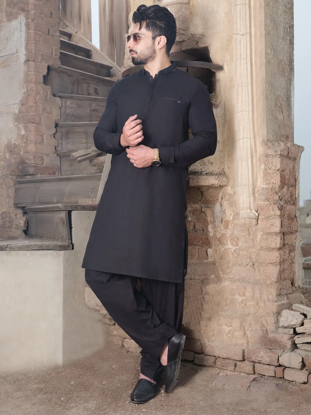 Black Blended Kameez Shalwar - Al-Ks-2483 1