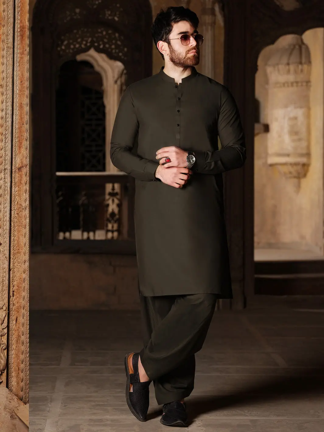 Green Cotton Kameez Shalwar - Al-Ks-2493 1