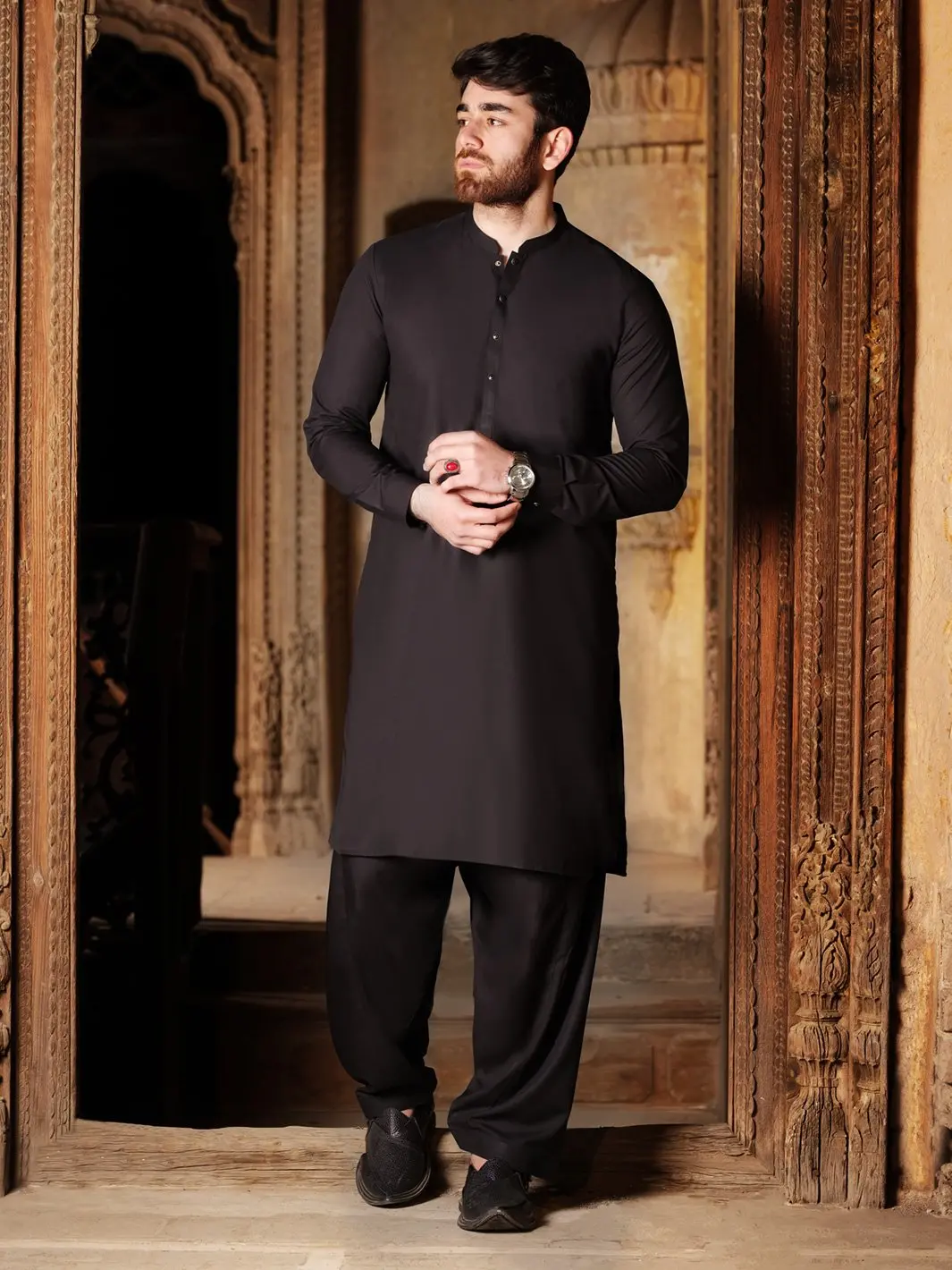 Black Cotton Kameez Shalwar - Al-Ks-2495-R1 1