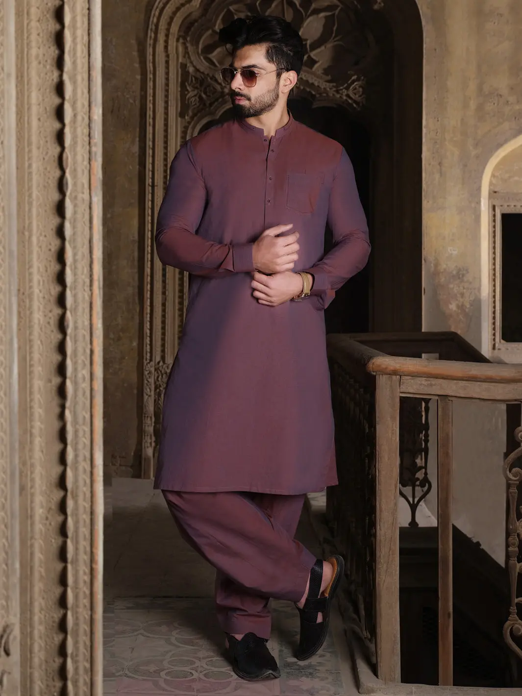 Maroon Blended Kameez Shalwar - Al-Ks-2498 1
