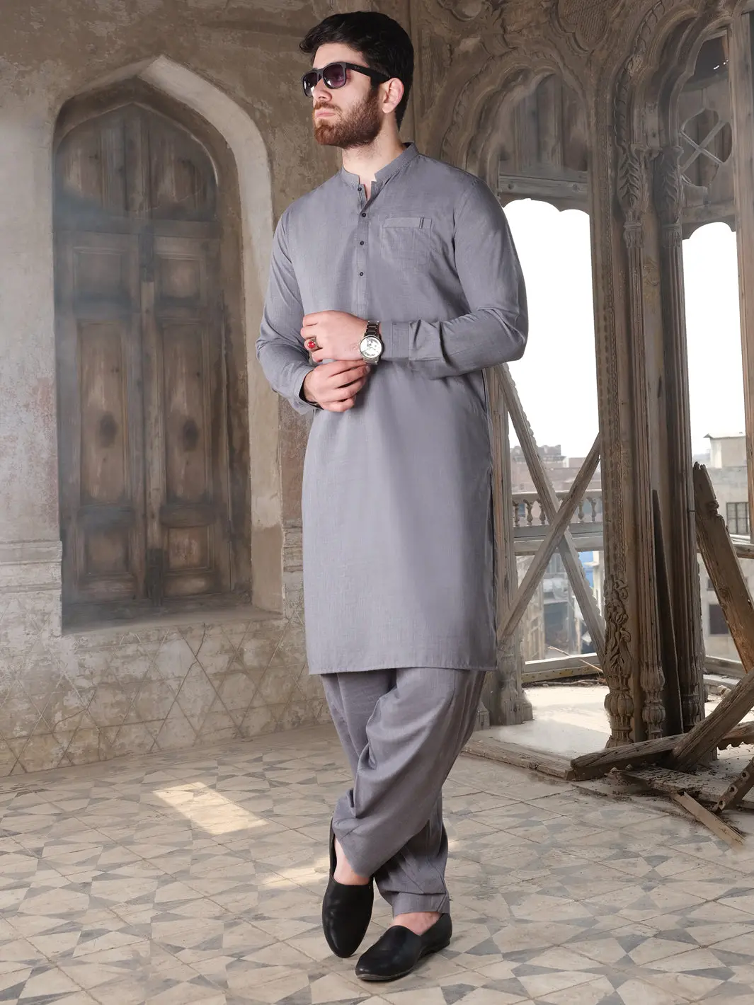 Grey Kurta Shalwar - Al-Ks-2499 1