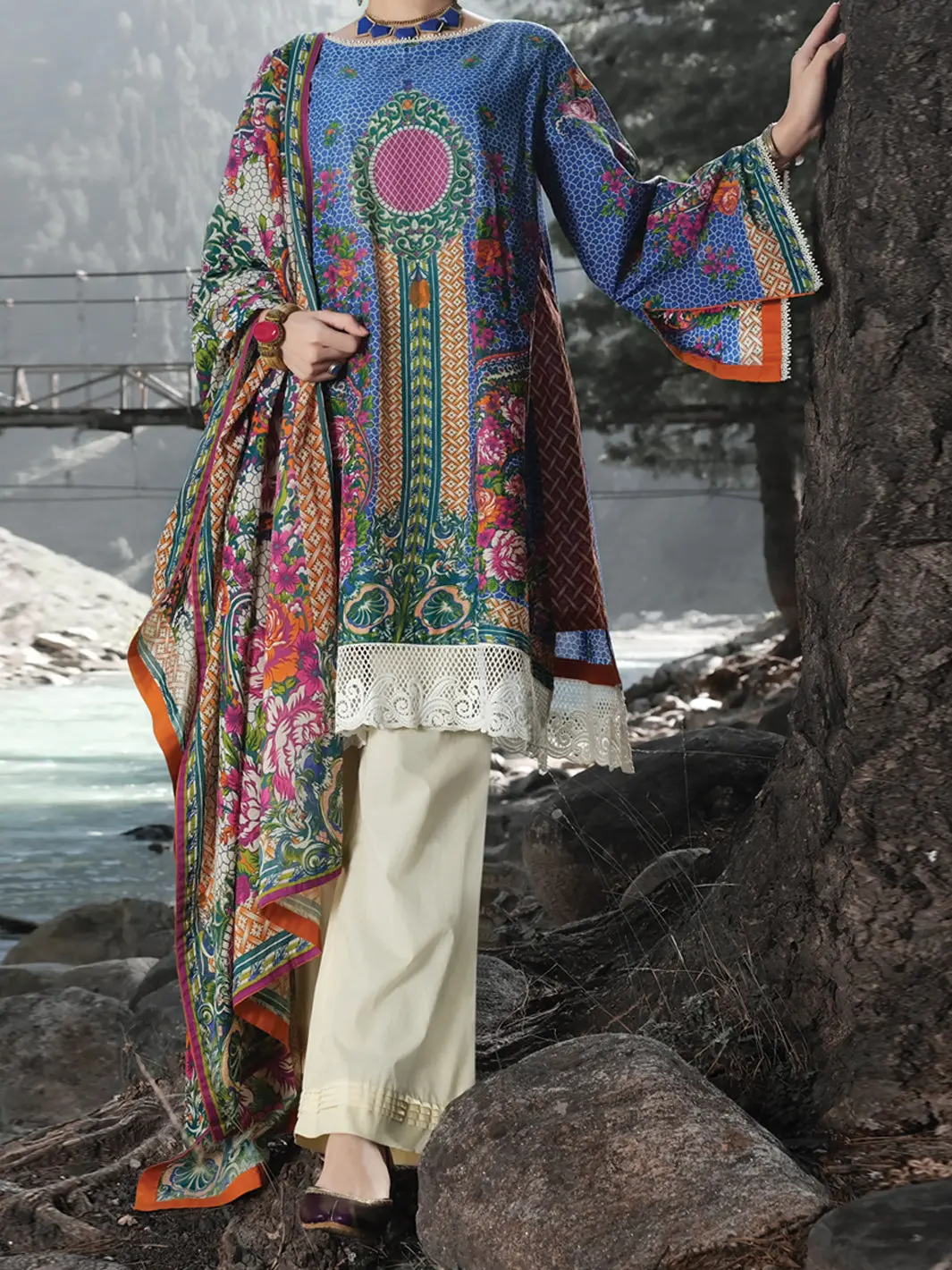 Blue Cambric 3Pc Unstitched - Awp-249 1