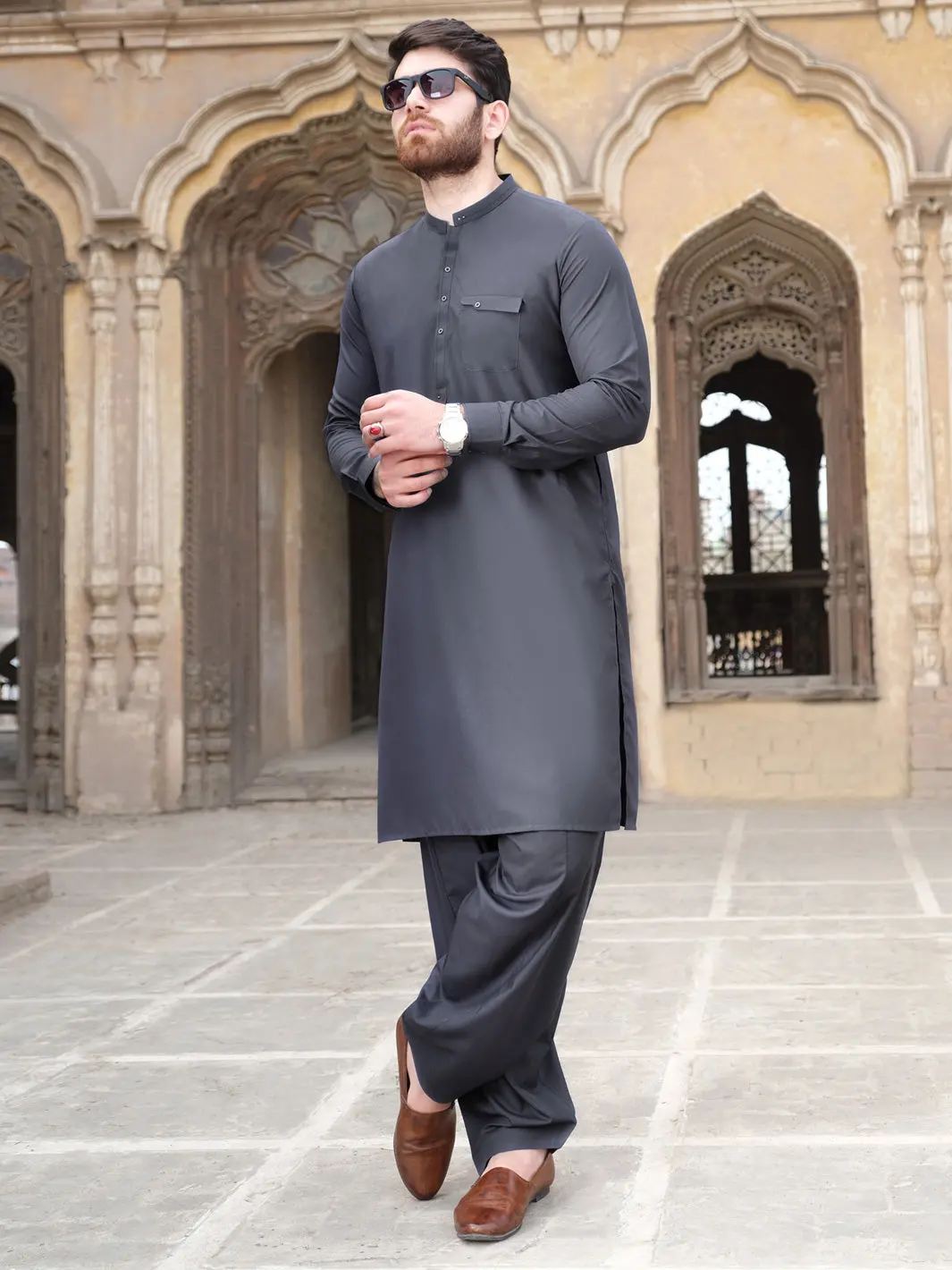 Grey Blended Kameez Shalwar - Al-Ks-2502 1