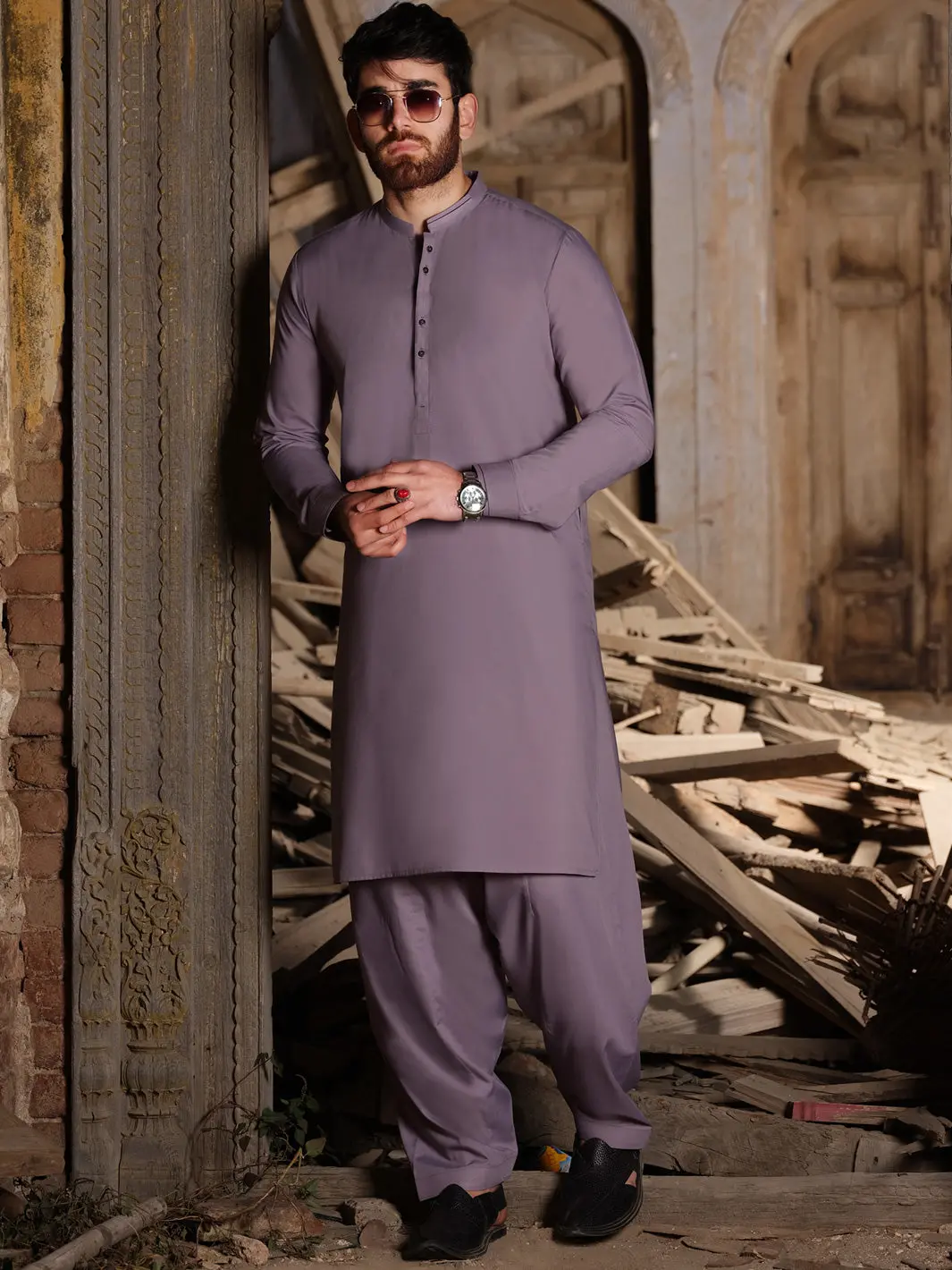 Light Purple Blended Kameez Shalwar - Al-Ks-2507 1
