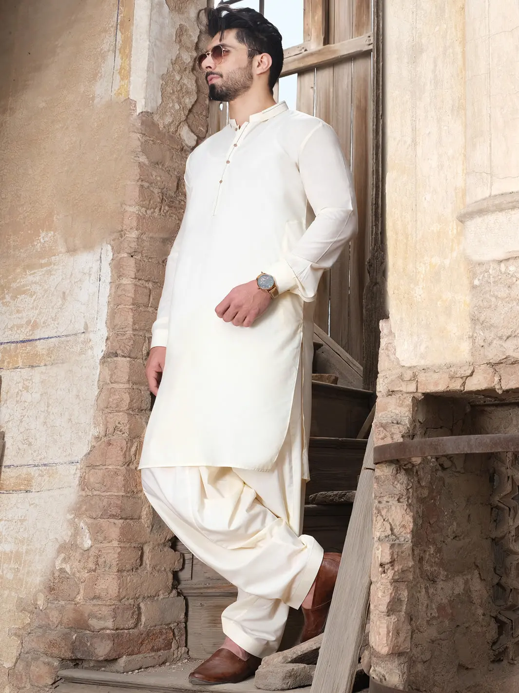 Off White Blended Kameez Shalwar - Al-Ks-2513 1