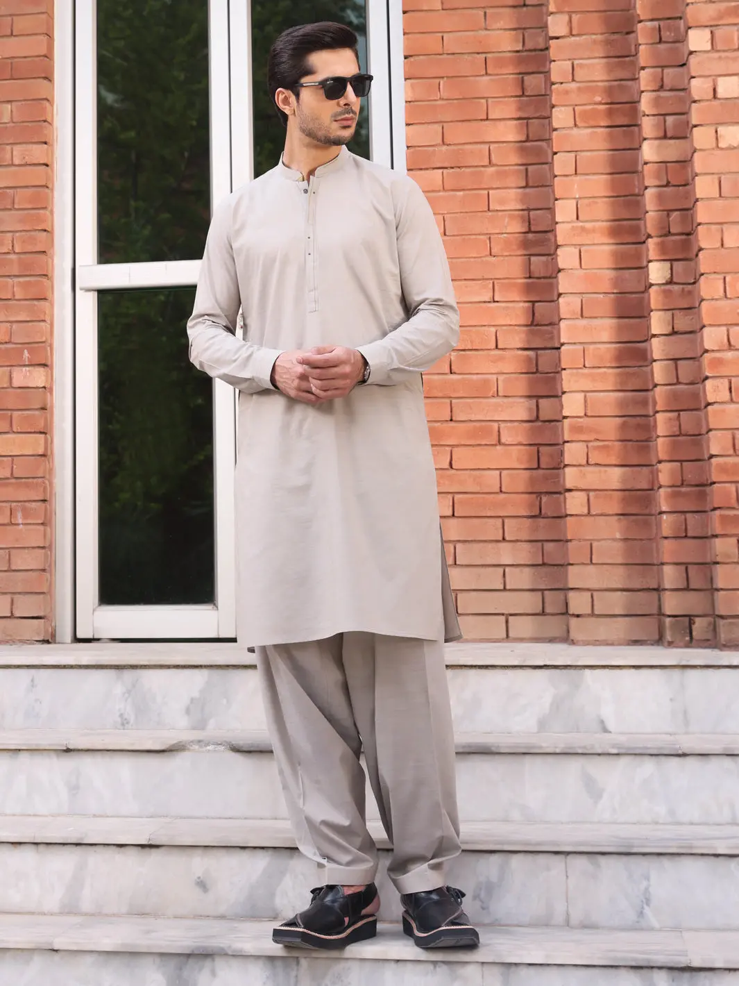 Ash Grey Blended Kameez Shalwar - Al-Ks-2547 1