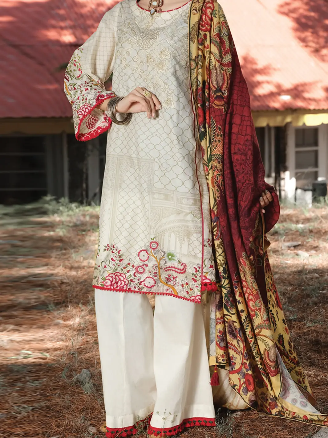 Beige Cambric 3Pc Unstitched - Awp-254 1