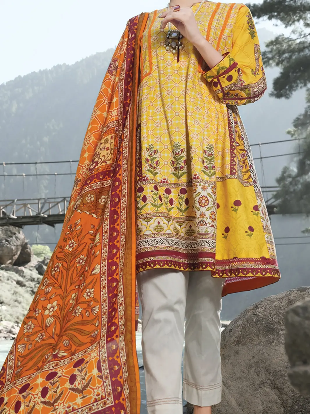 Orange Cambric 3Pc Unstitched - Awp-255 1