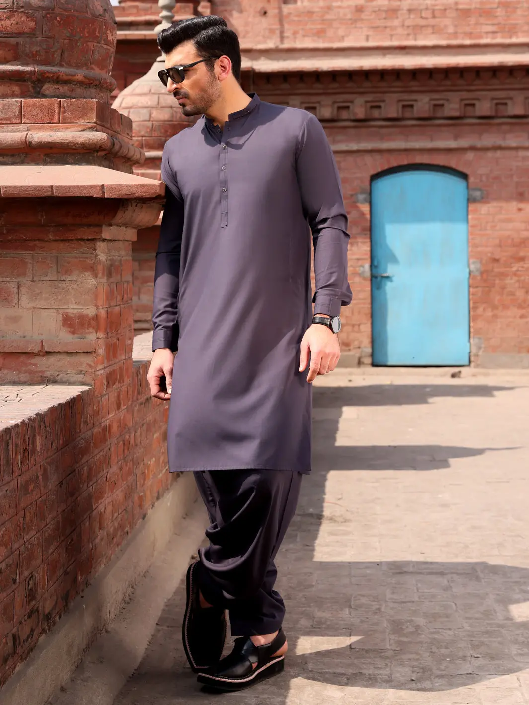 Dark Grey Blended Kameez Shalwar - Al-Ks-2581 1