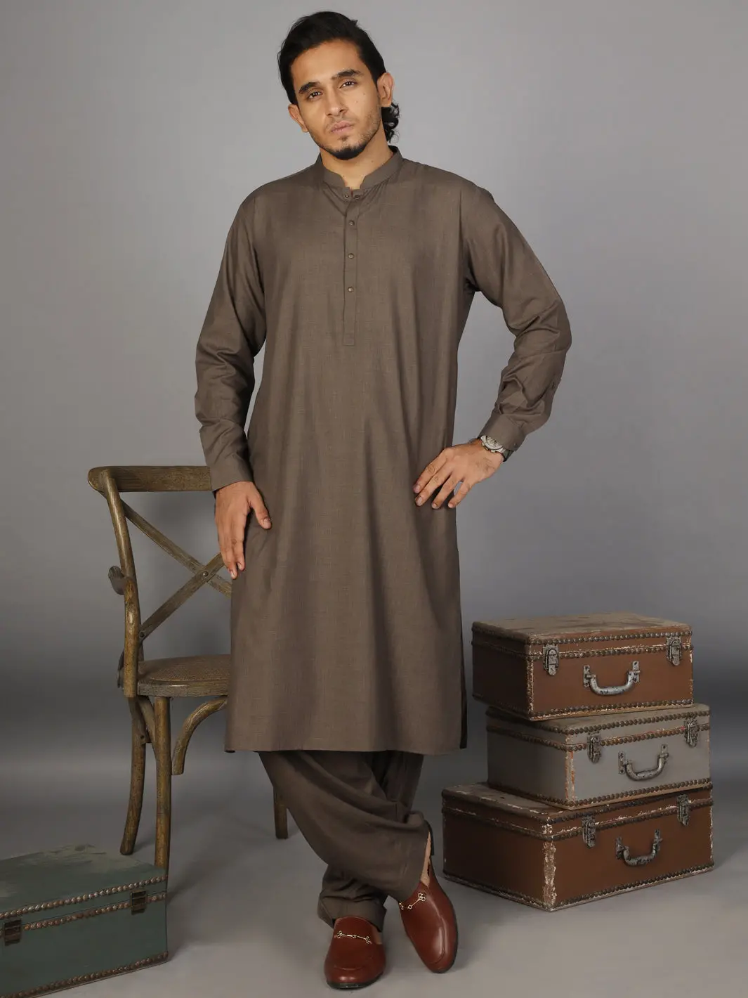 Olive Green Kameez Shalwar - Al-Ks-2583B 1