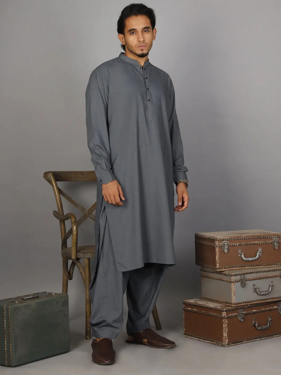 Grey Kameez Shalwar - Al-Ks-2583A 1