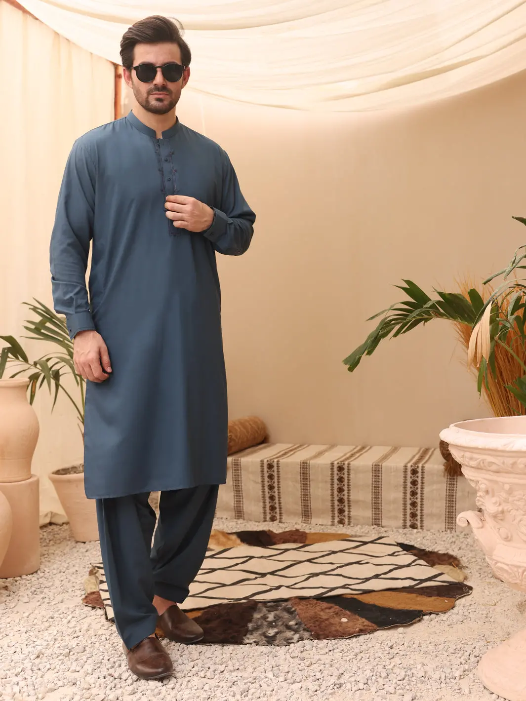 Blue Blended Kameez Shalwar - Al-Ks-2591B 1